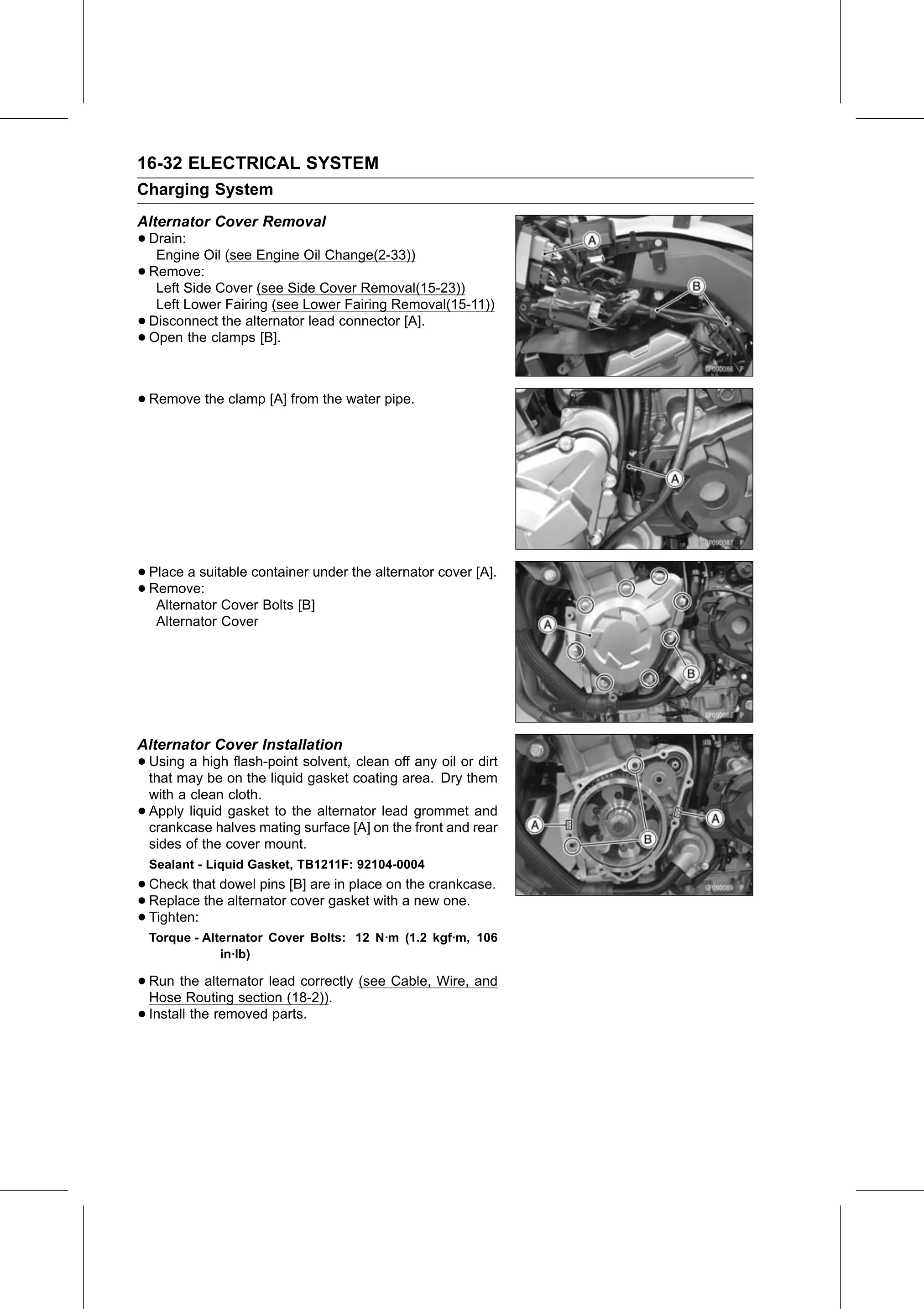 Service Manual (KLZ1000C) page 514 — Electrical System › Alternator Cover Installation