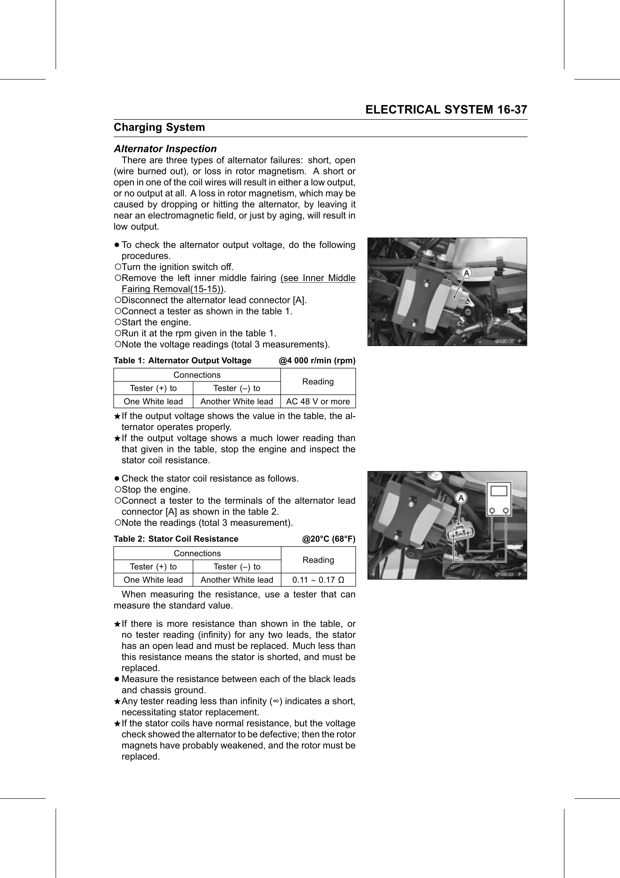 Service Manual (KLZ1000C) page 519 — Electrical System › Alternator Inspection