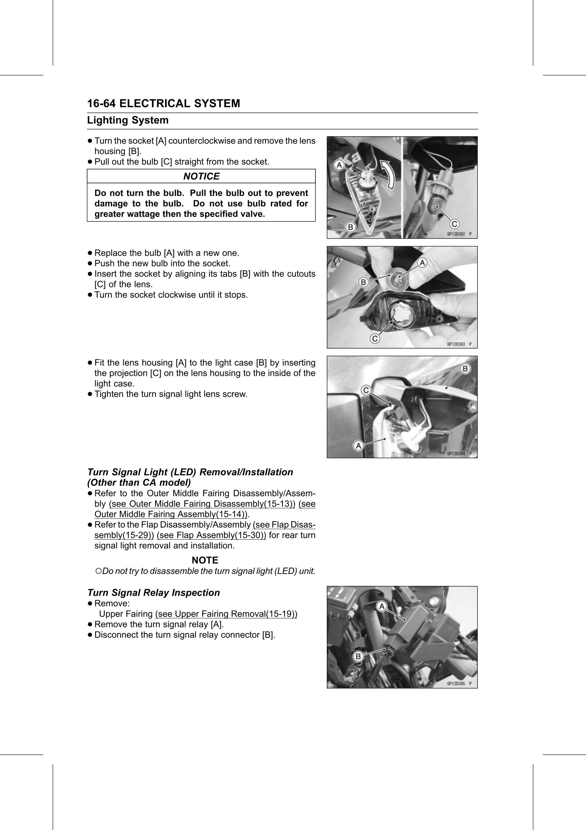 Service Manual (KLZ1000C) page 546 — Electrical System › Turn Signal Relay Inspection