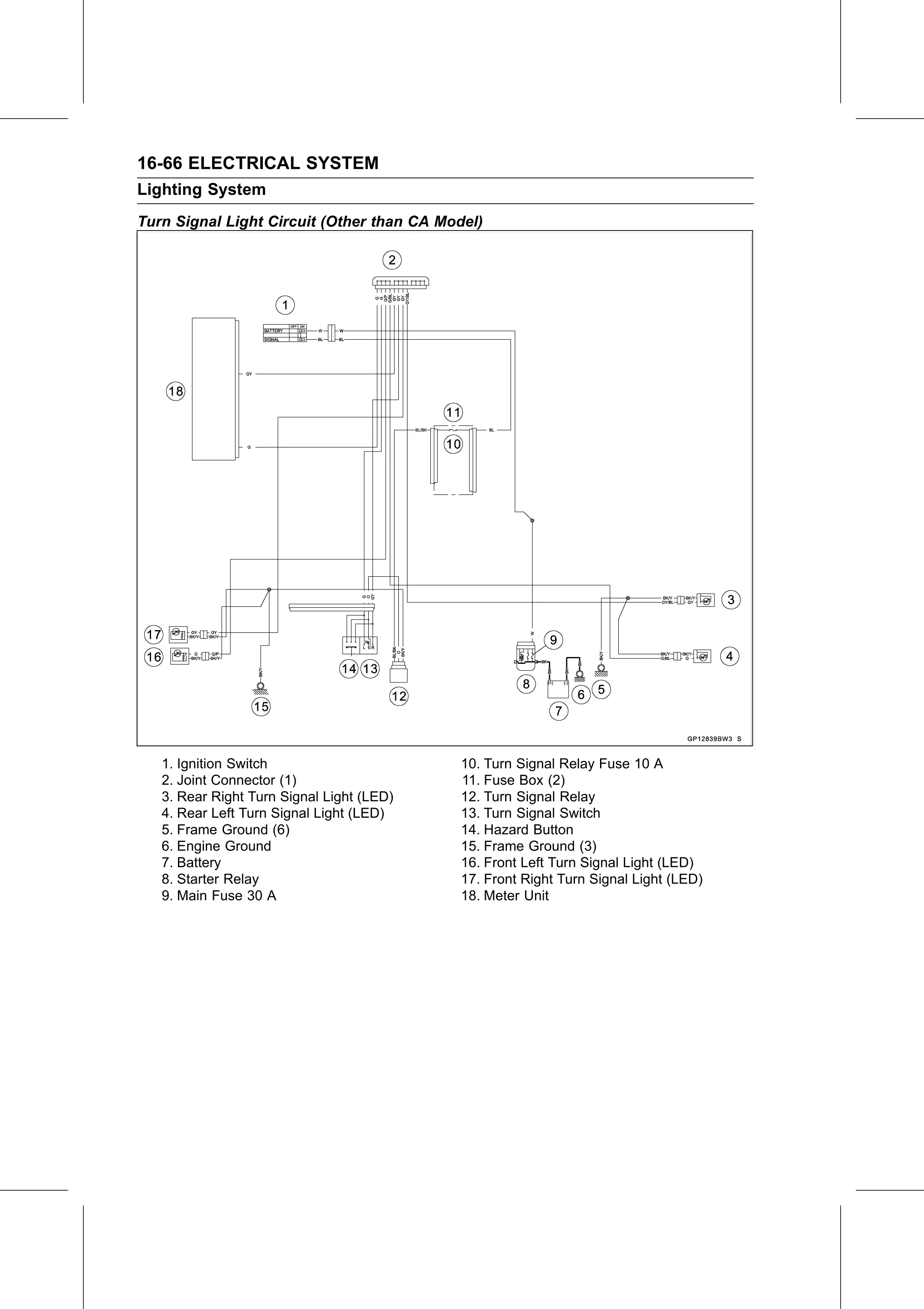 Service Manual (KLZ1000C) page 548 — Electrical System › Turn Signal Light Circuit (Other than CA Model)