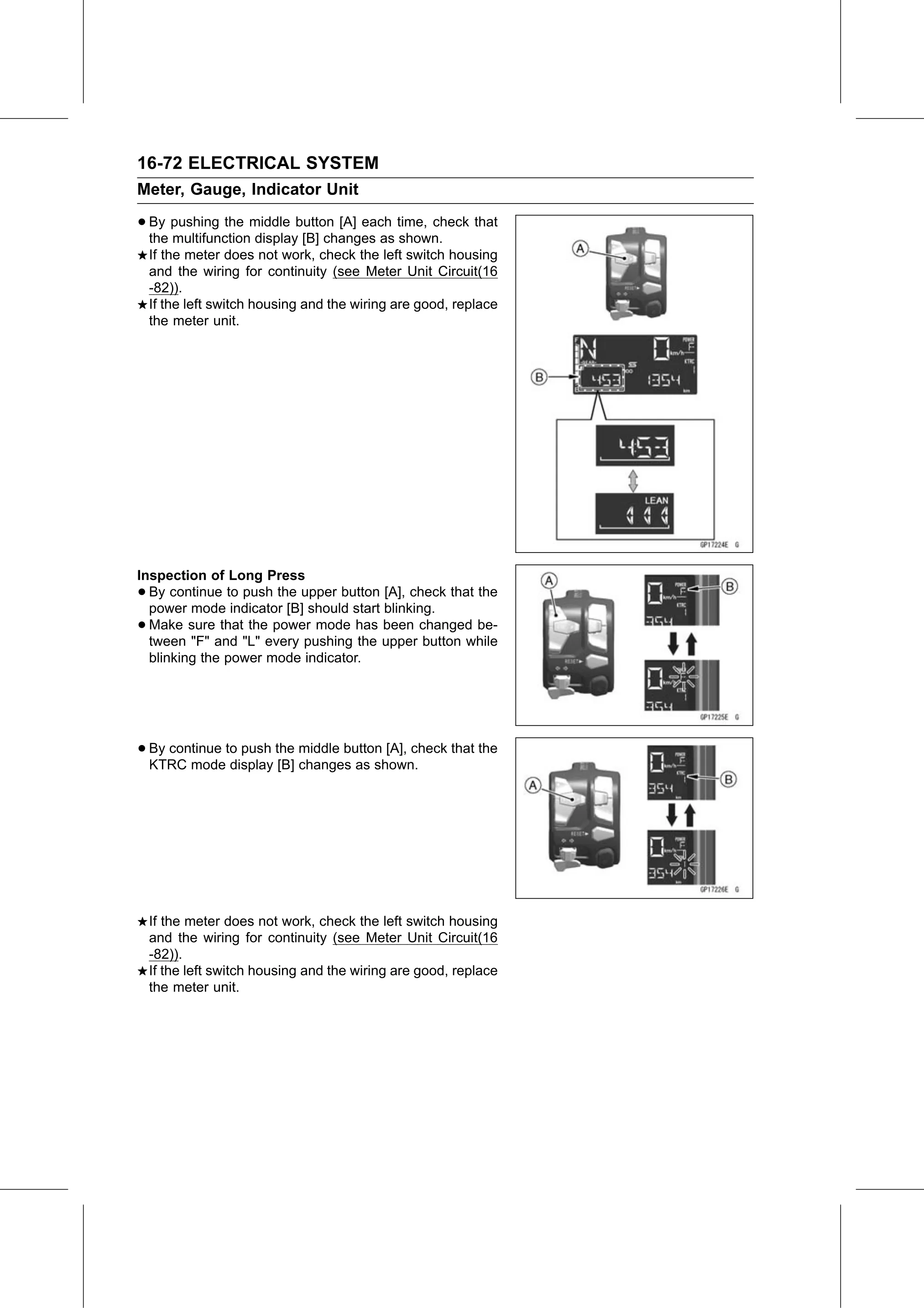 Service Manual (KLZ1000C) page 554 — Electrical System › Meter Operation Inspection