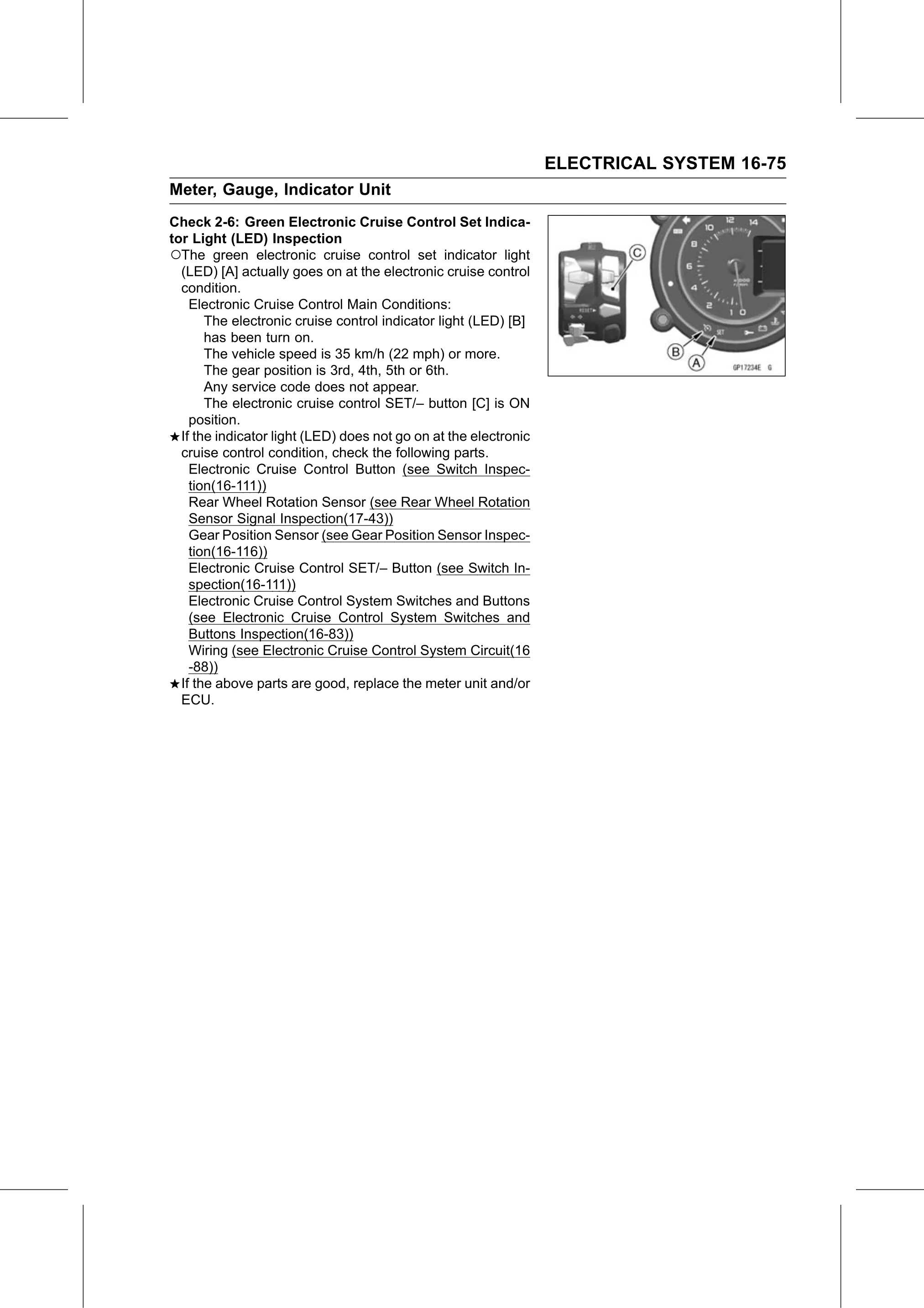 Service Manual (KLZ1000C) page 557 — Electrical System › Meter System Inspection