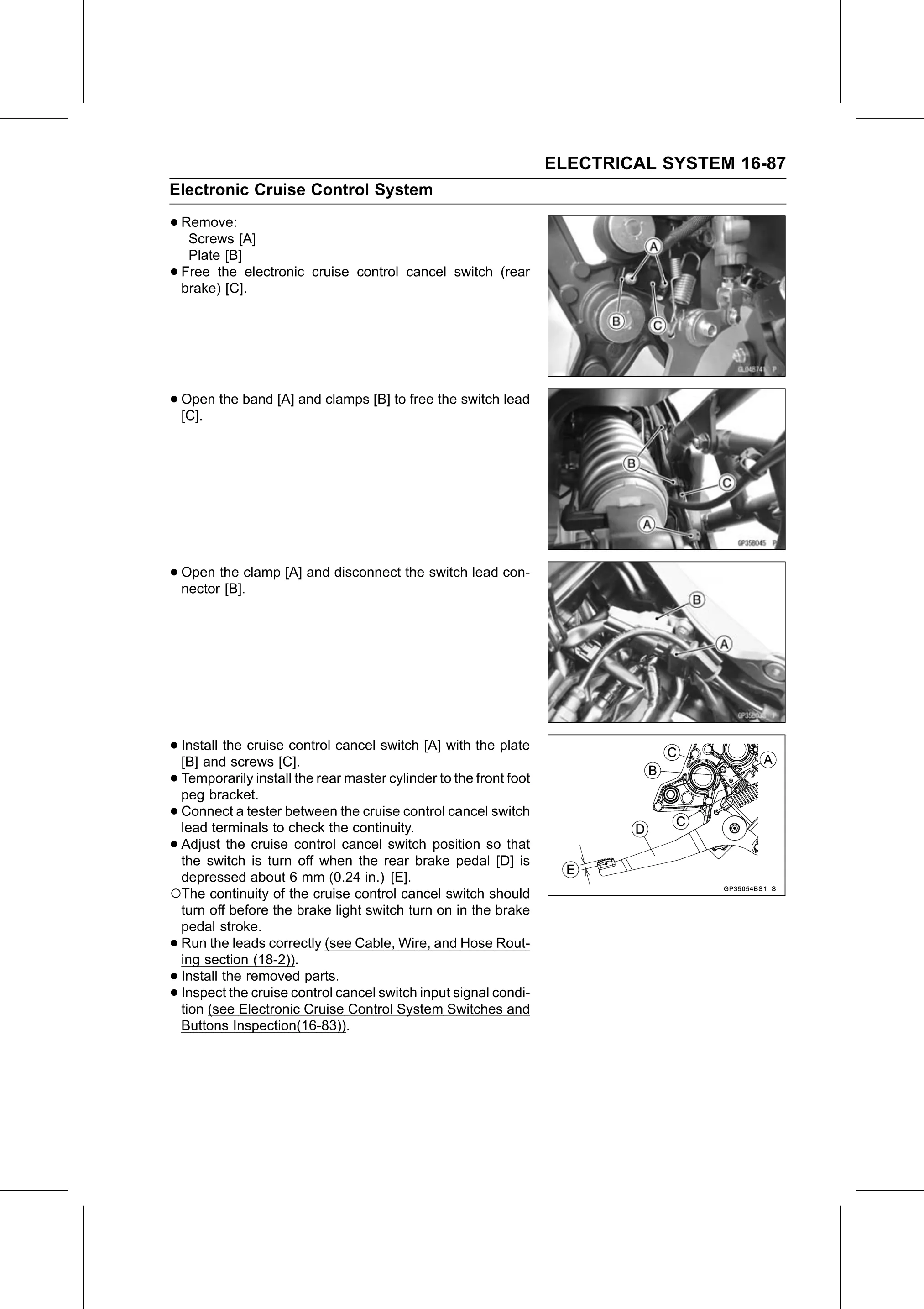 Service Manual (KLZ1000C) page 569 — Electrical System › Electronic Cruise Control Cancel Switch (Rear Brake) Replacement