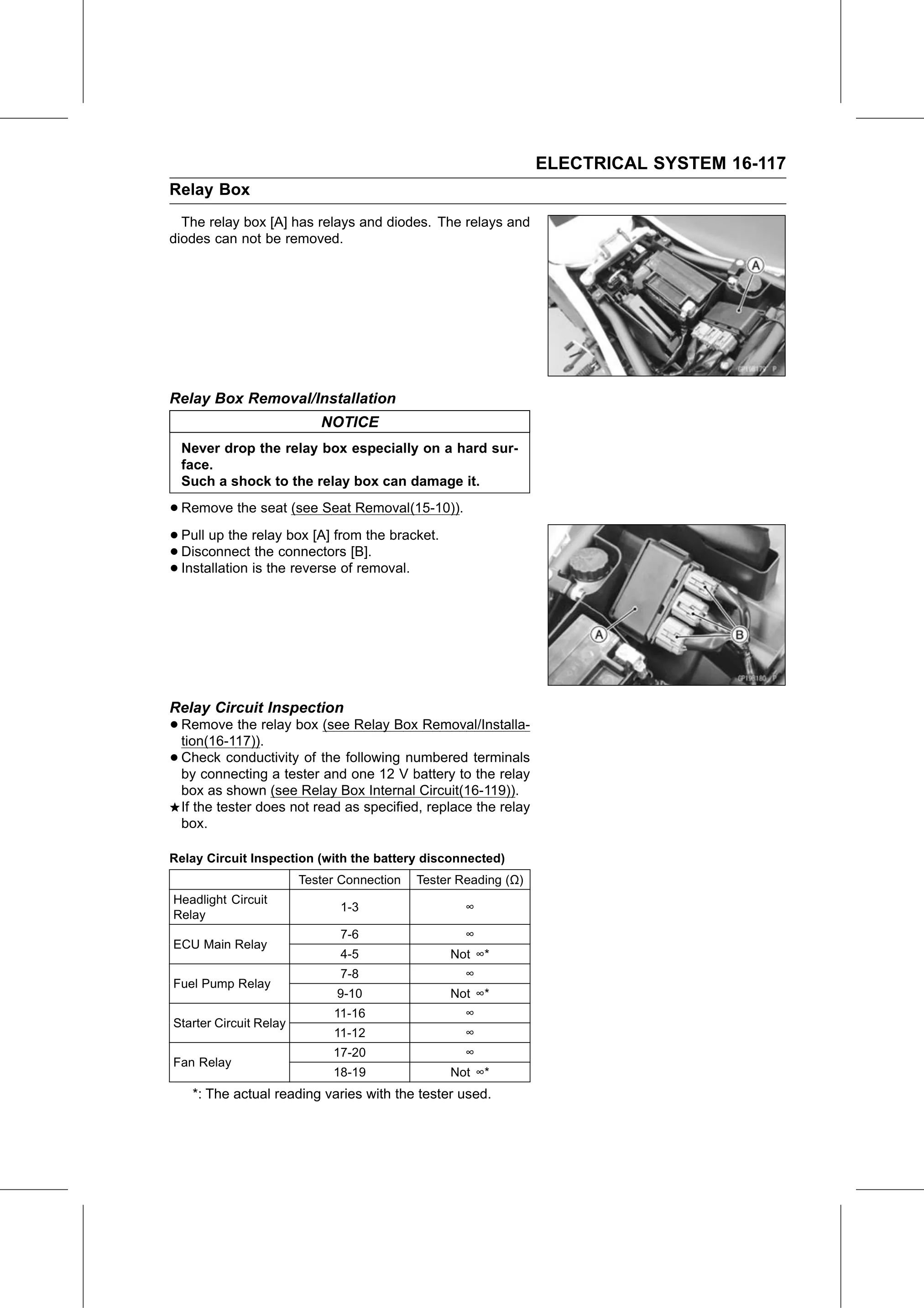 Service Manual (KLZ1000C) page 599 — Electrical System › Relay Circuit Inspection