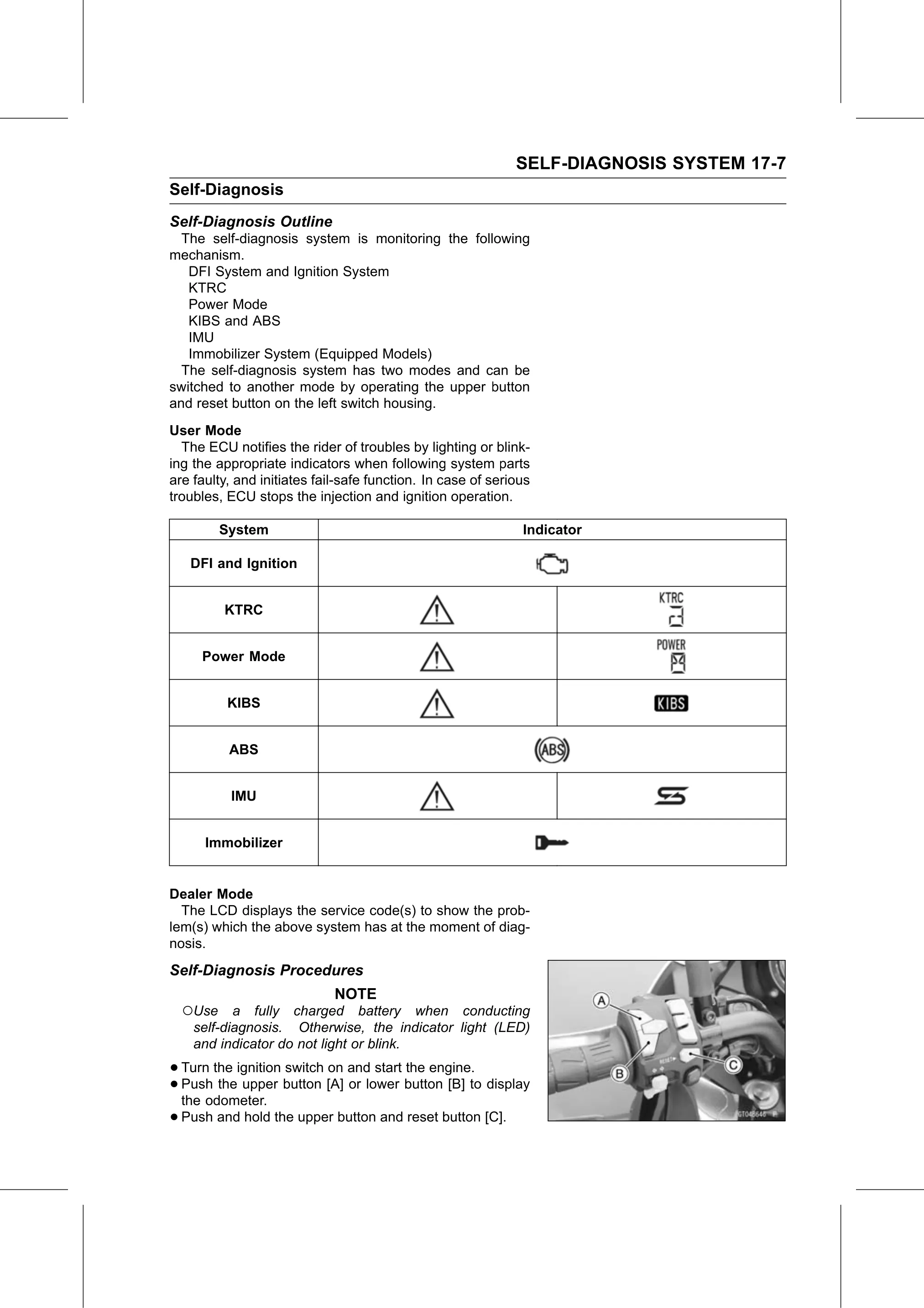 Service Manual (KLZ1000C) page 609 — Self-Diagnosis System › Self-Diagnosis Procedures
