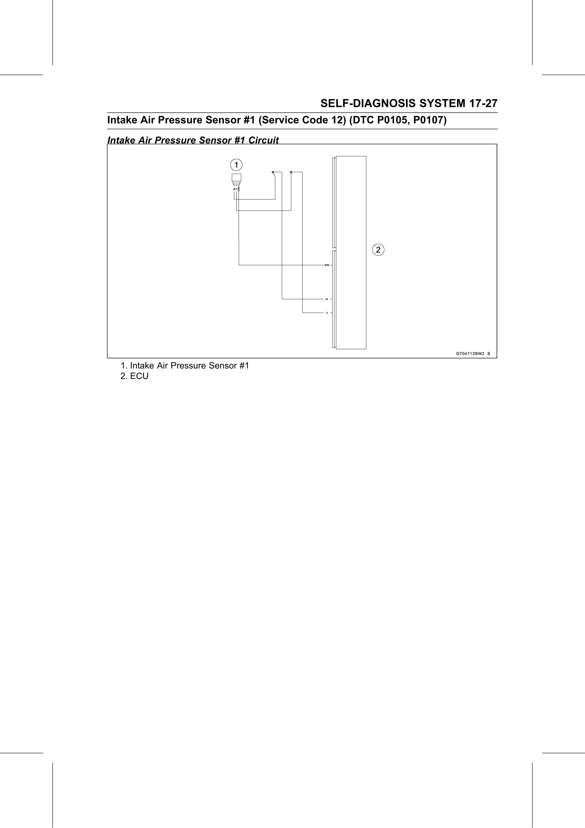 Service Manual (KLZ1000C) page 629 — Self-Diagnosis System › Intake Air Pressure Sensor #1 Circuit