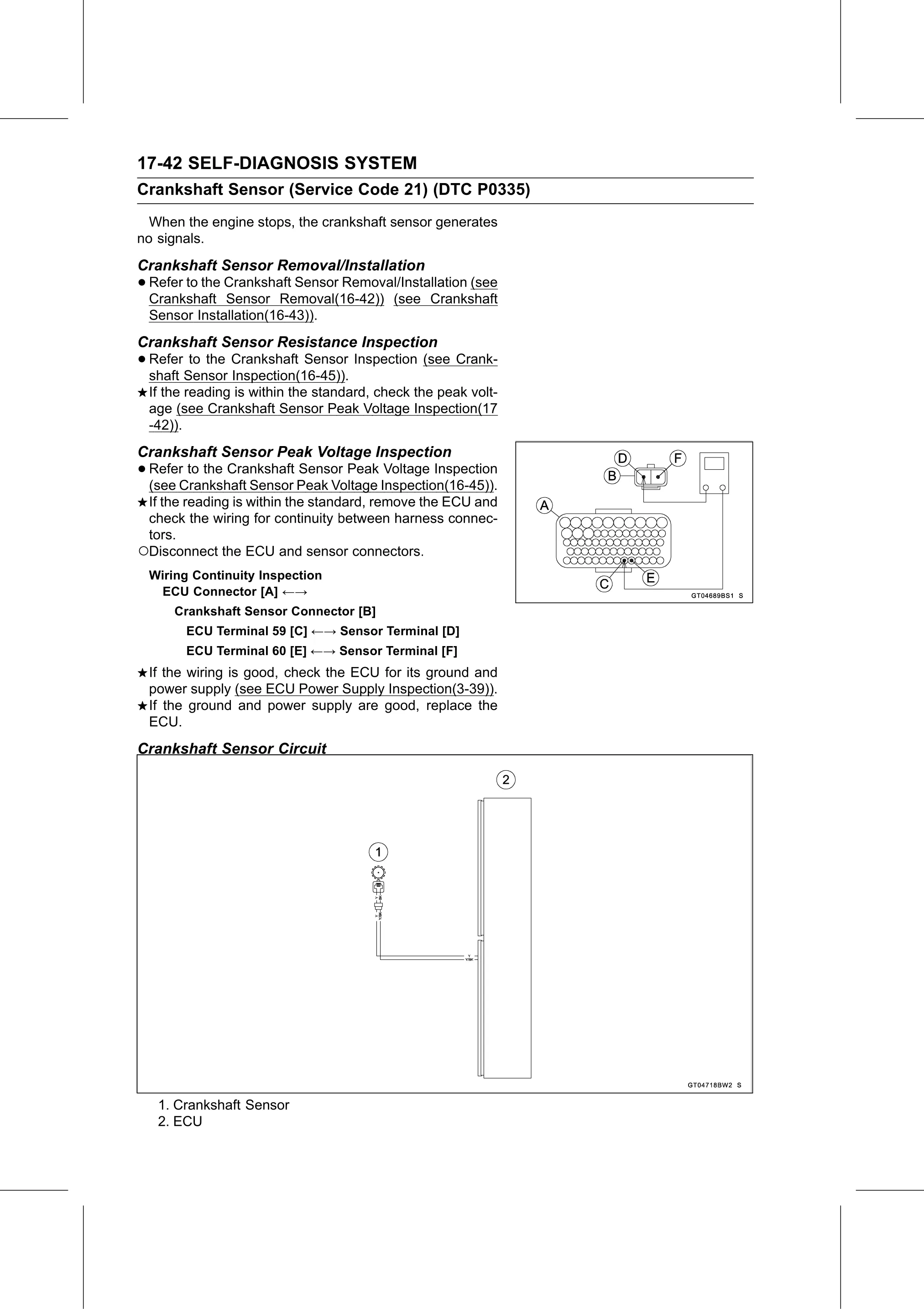 Service Manual (KLZ1000C) page 644 — Self-Diagnosis System › Crankshaft Sensor Circuit