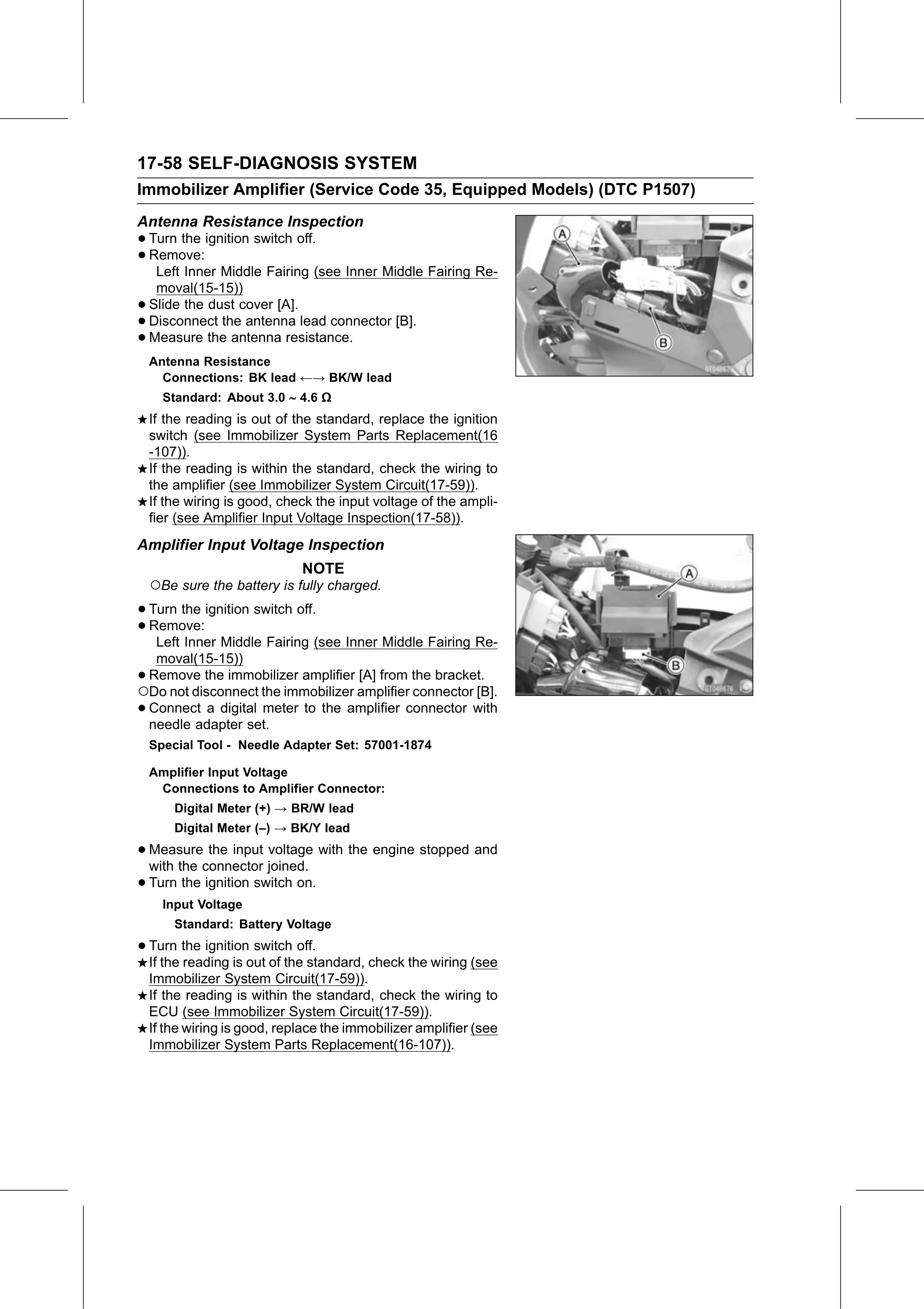 Service Manual (KLZ1000C) page 660 — Self-Diagnosis System › Amplifier Input Voltage Inspection