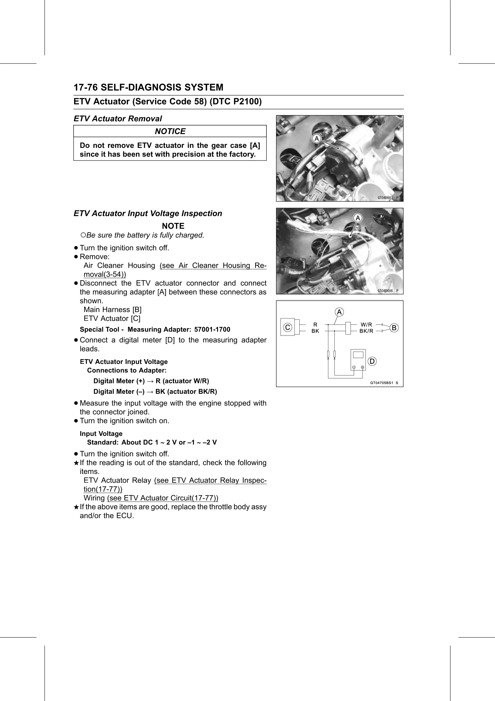 Service Manual (KLZ1000C) page 678 — Self-Diagnosis System › ETV Actuator Input Voltage Inspection