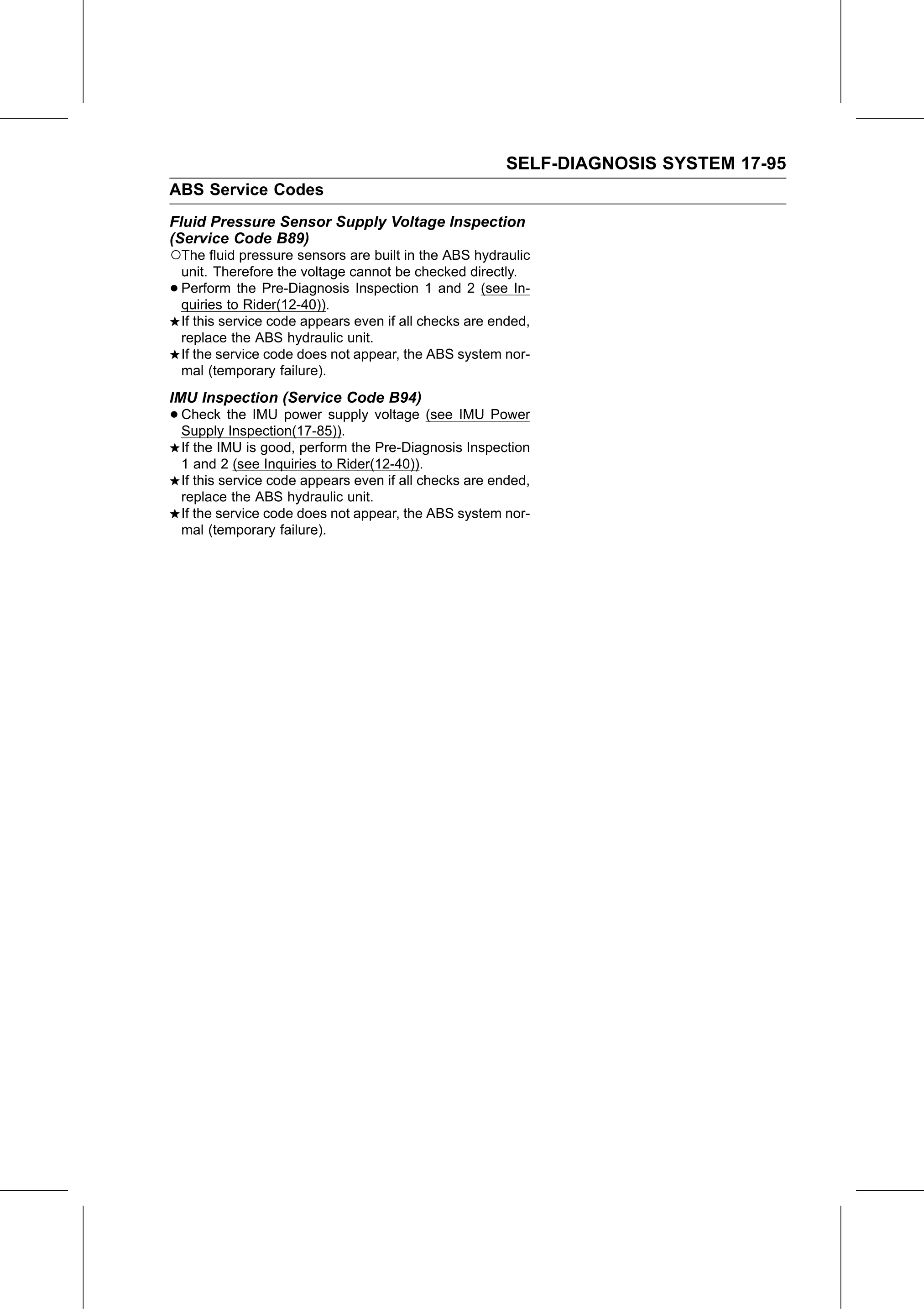 Service Manual (KLZ1000C) page 697 — Self-Diagnosis System › IMU Inspection (Service Code B94)