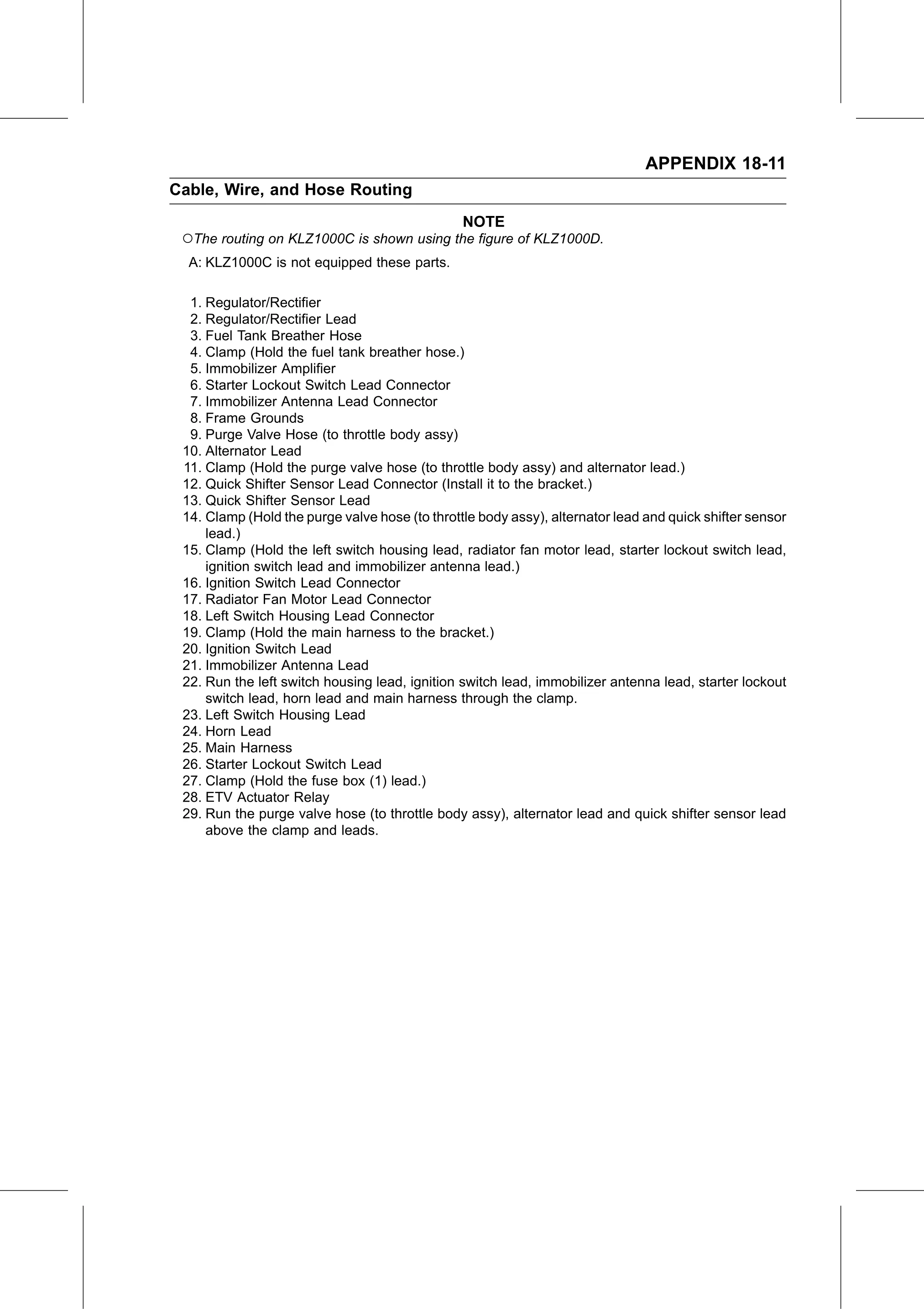 Service Manual (KLZ1000C) page 709 — Appendix › Cable, Wire, and Hose Routing