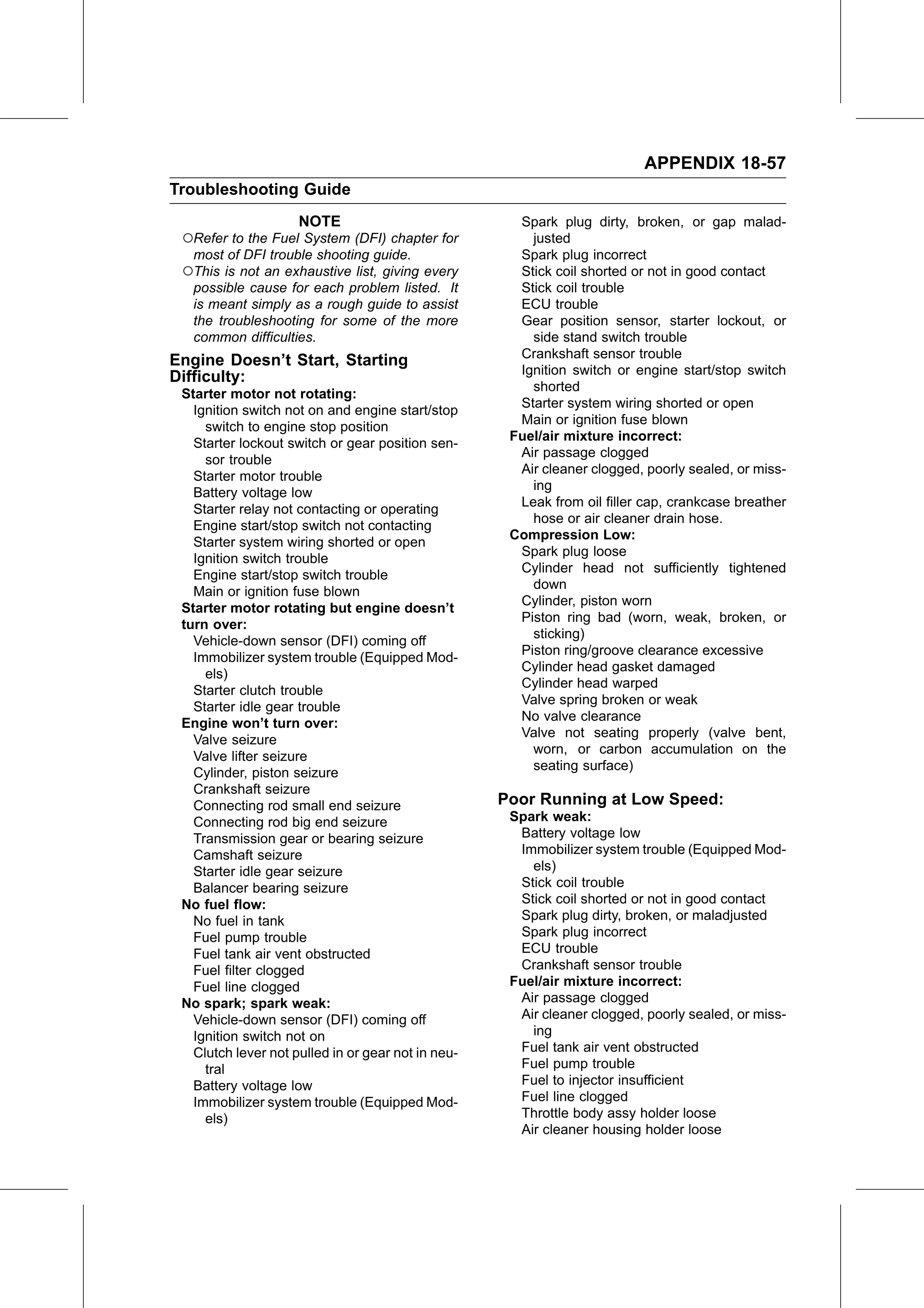Service Manual (KLZ1000C) page 755 — Appendix › Troubleshooting Guide