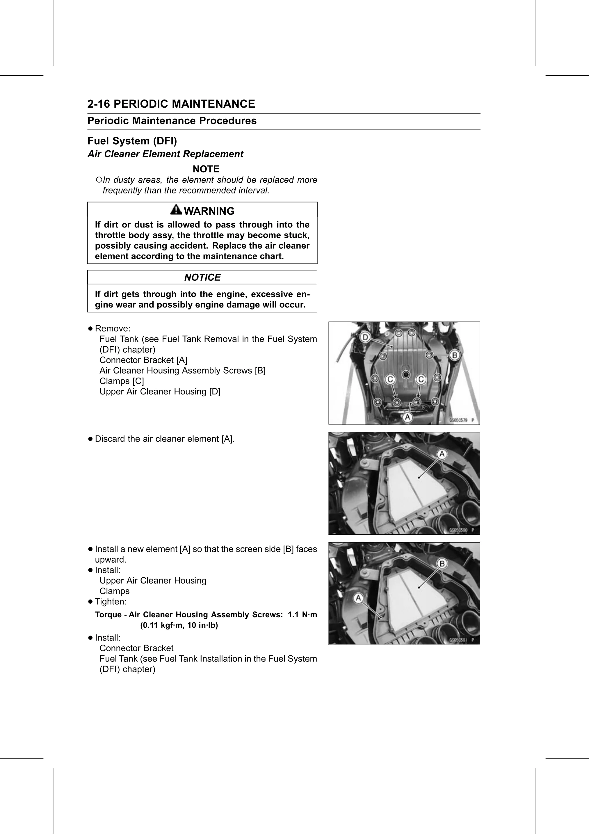 Service Manual page 38 — Periodic Maintenance › Air Cleaner Element Replacement