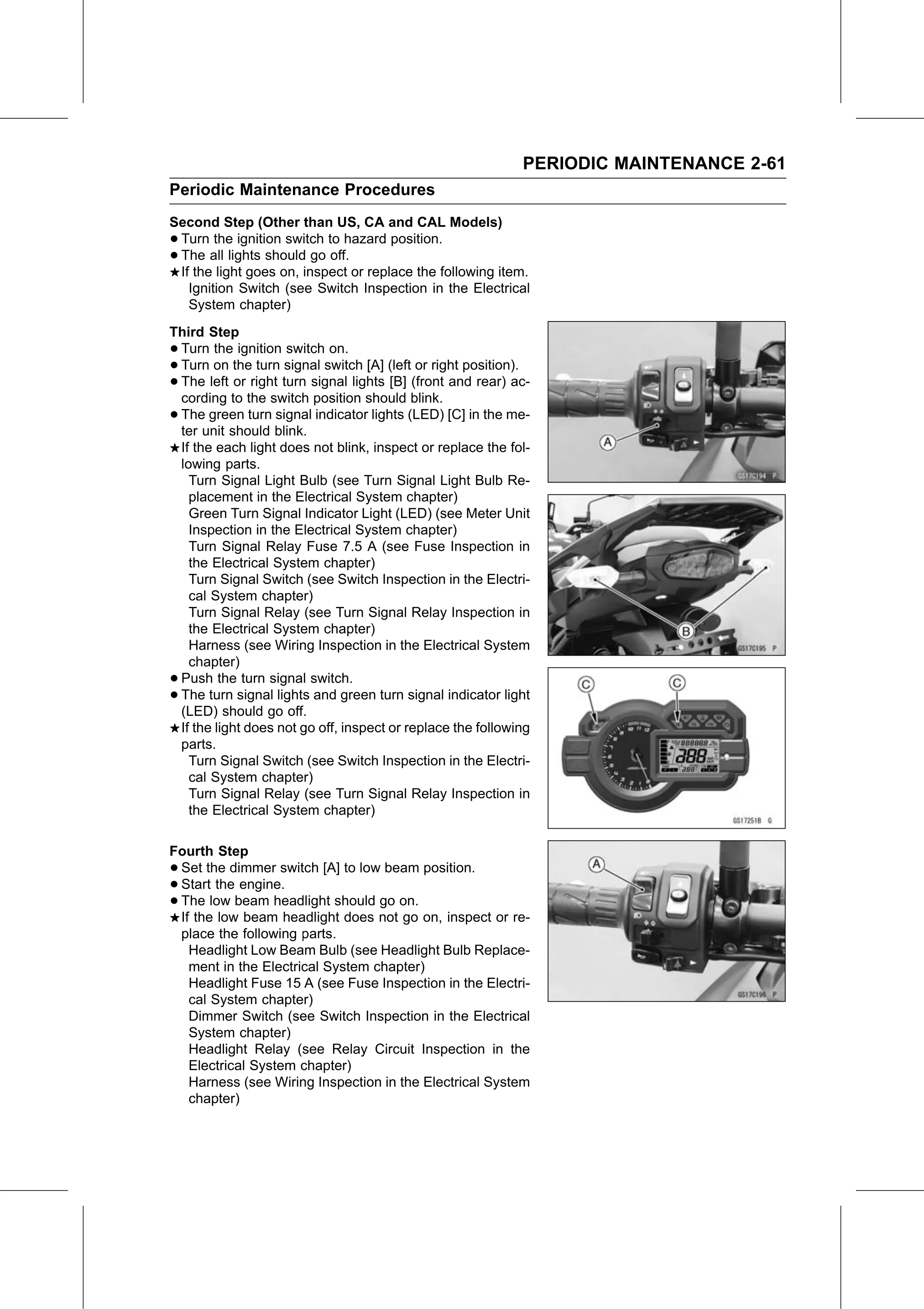 Service Manual page 83 — Periodic Maintenance › Lights and Switches Operation Inspection