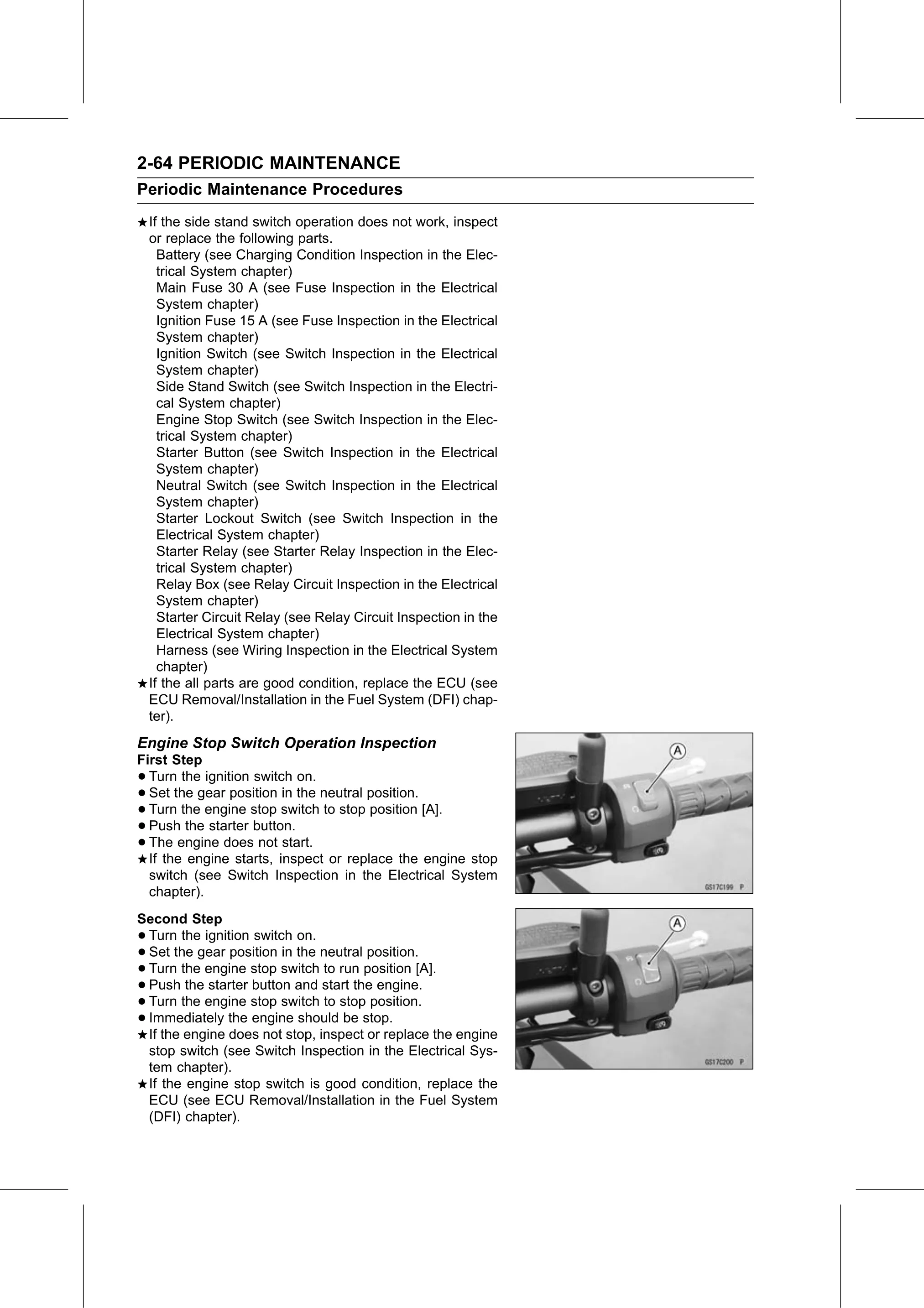 Service Manual page 86 — Periodic Maintenance › Engine Stop Switch Operation Inspection