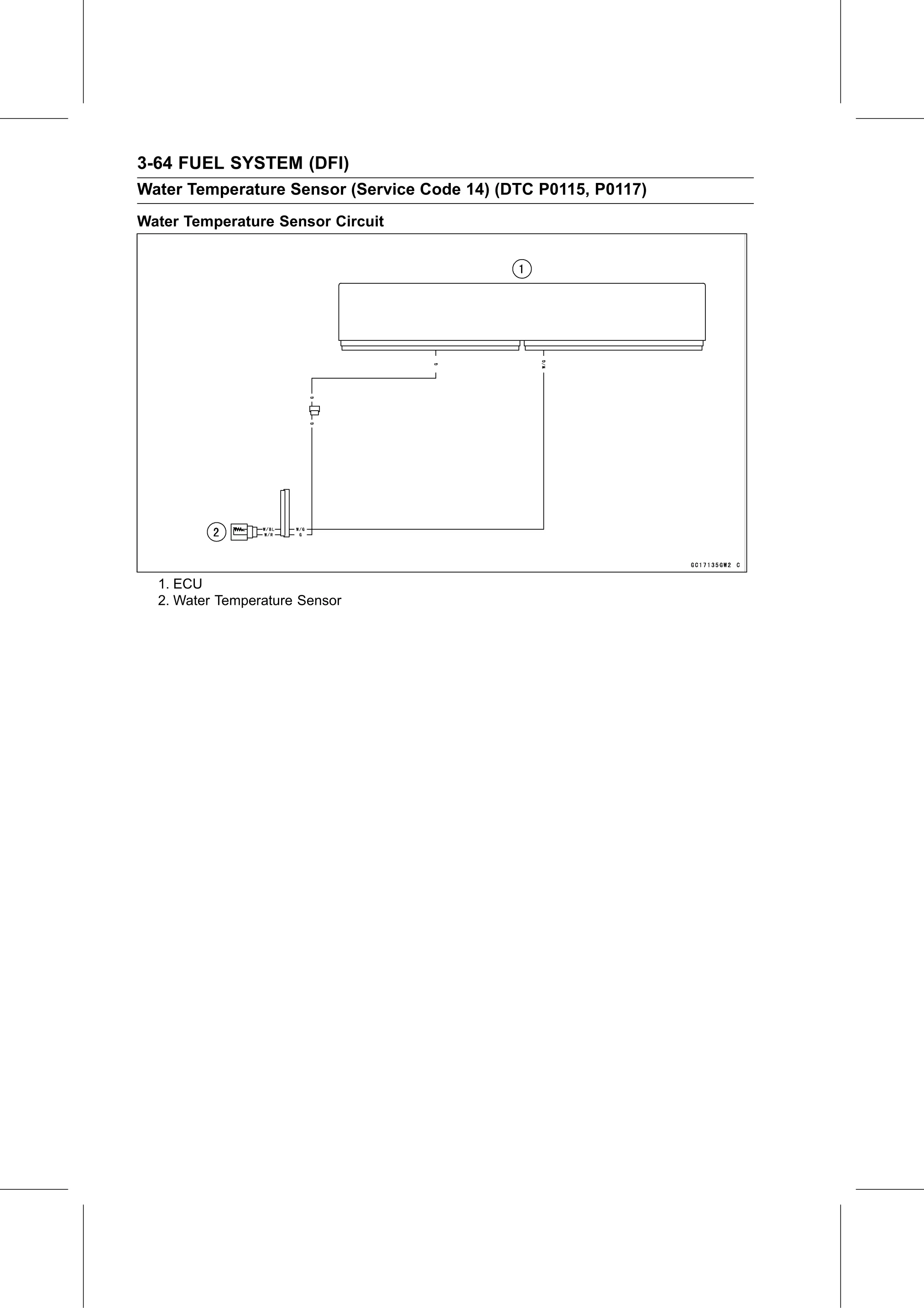 Service Manual page 154 — Fuel System (DFI) › Water Temperature Sensor Inspection (Service Code 14/DTC P0117)