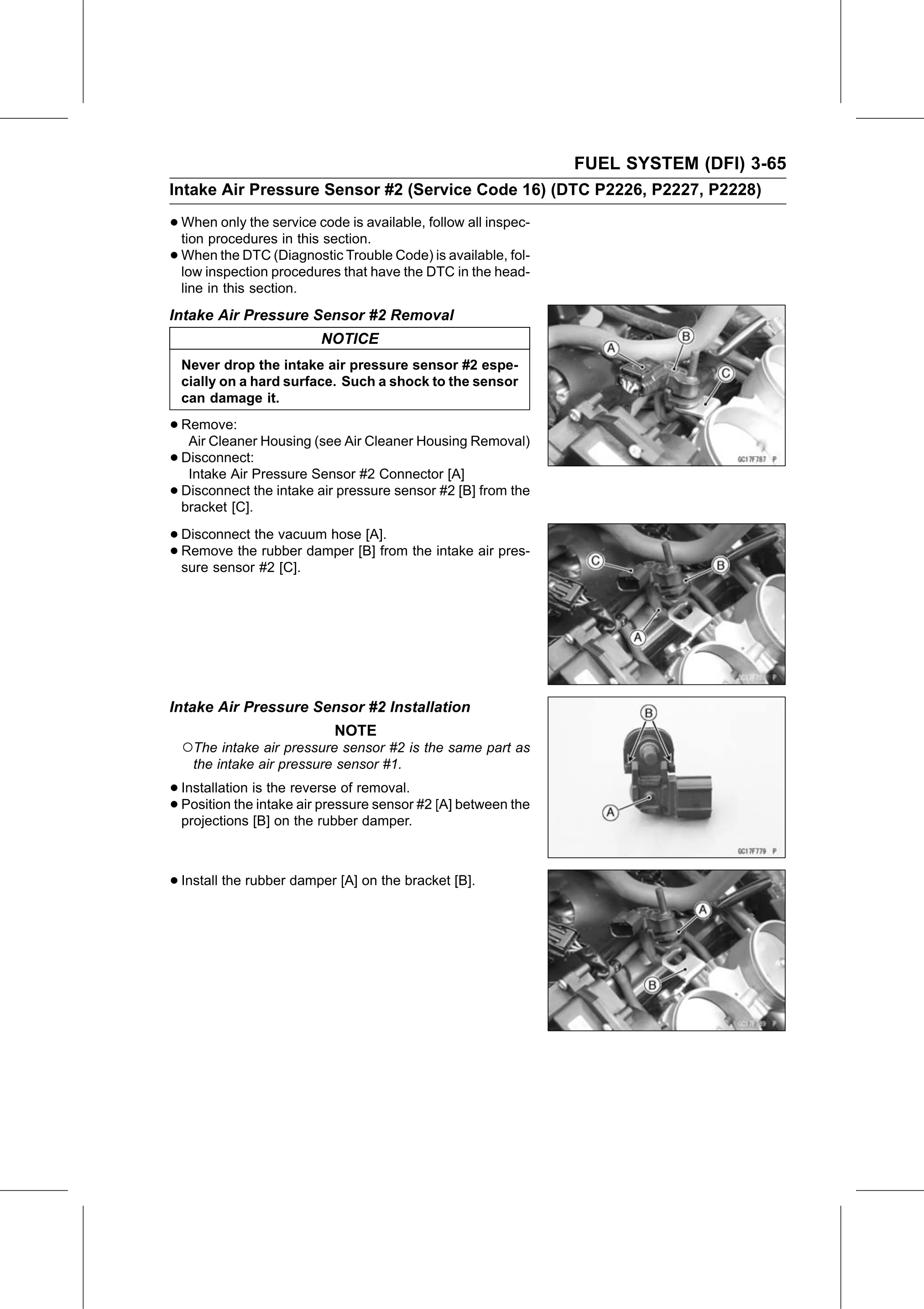 Service Manual page 155 — Fuel System (DFI) › Intake Air Pressure Sensor #2 Installation