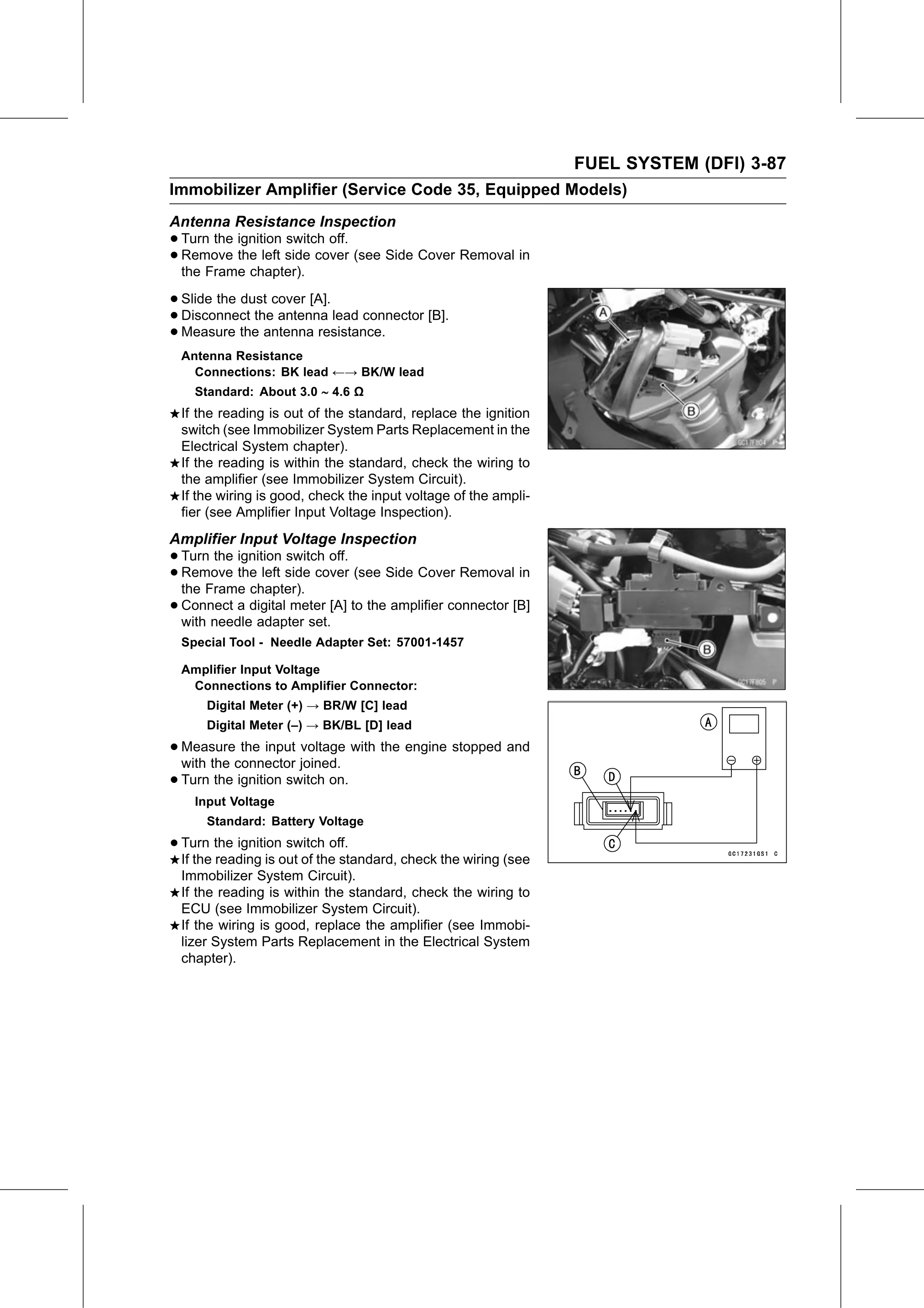 Service Manual page 177 — Fuel System (DFI) › Amplifier Input Voltage Inspection