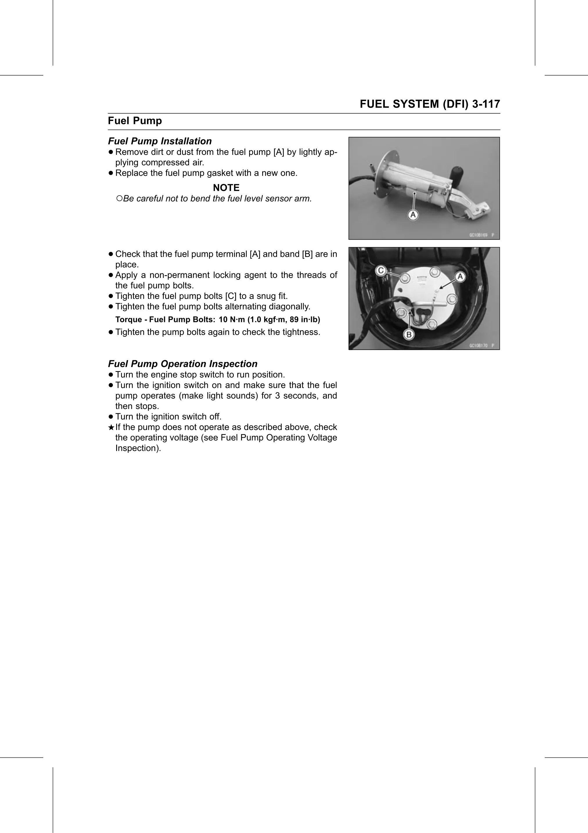 Service Manual page 207 — Fuel System (DFI) › Fuel Pump Operation Inspection