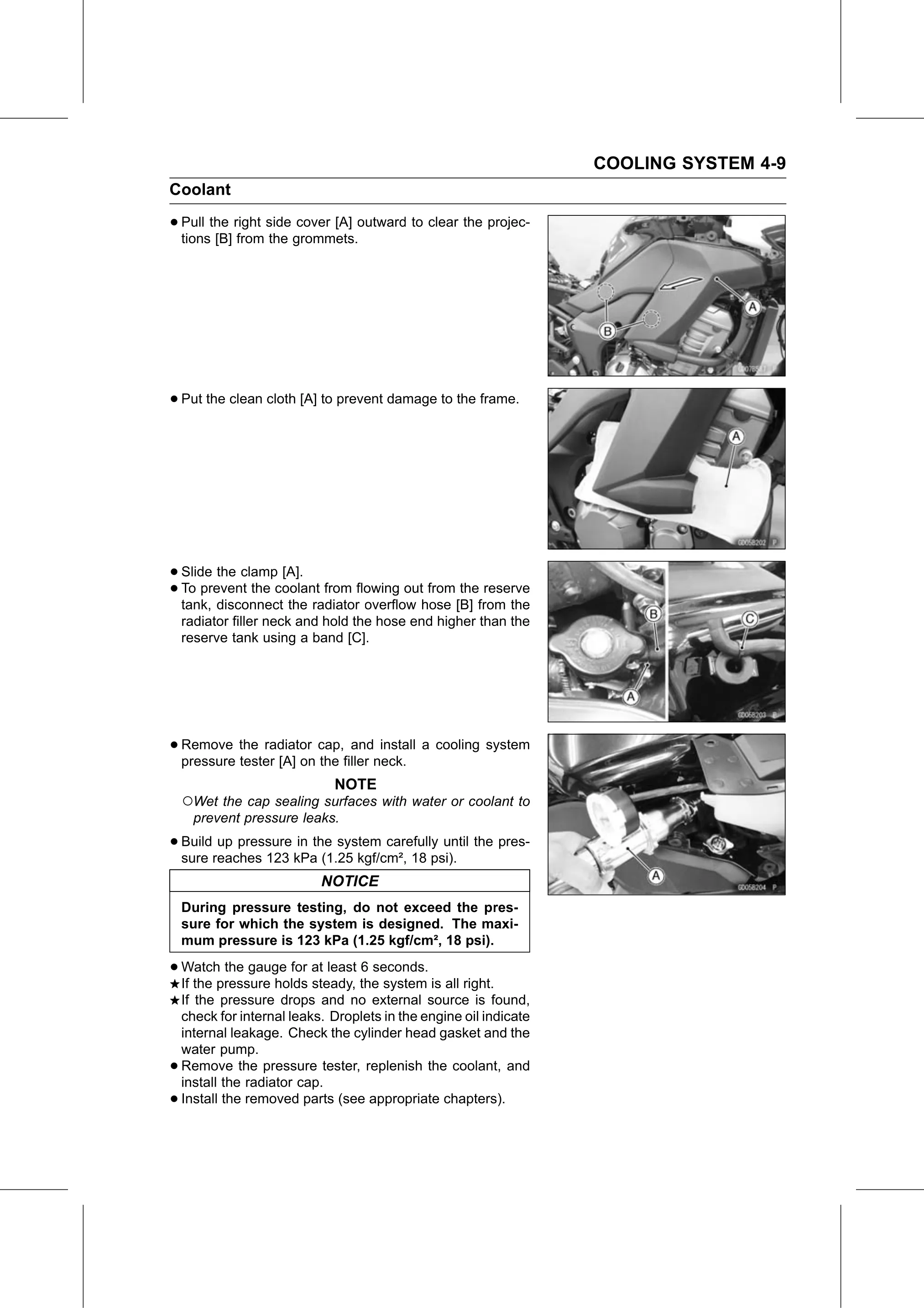 Service Manual page 235 — Cooling System › Pressure Testing