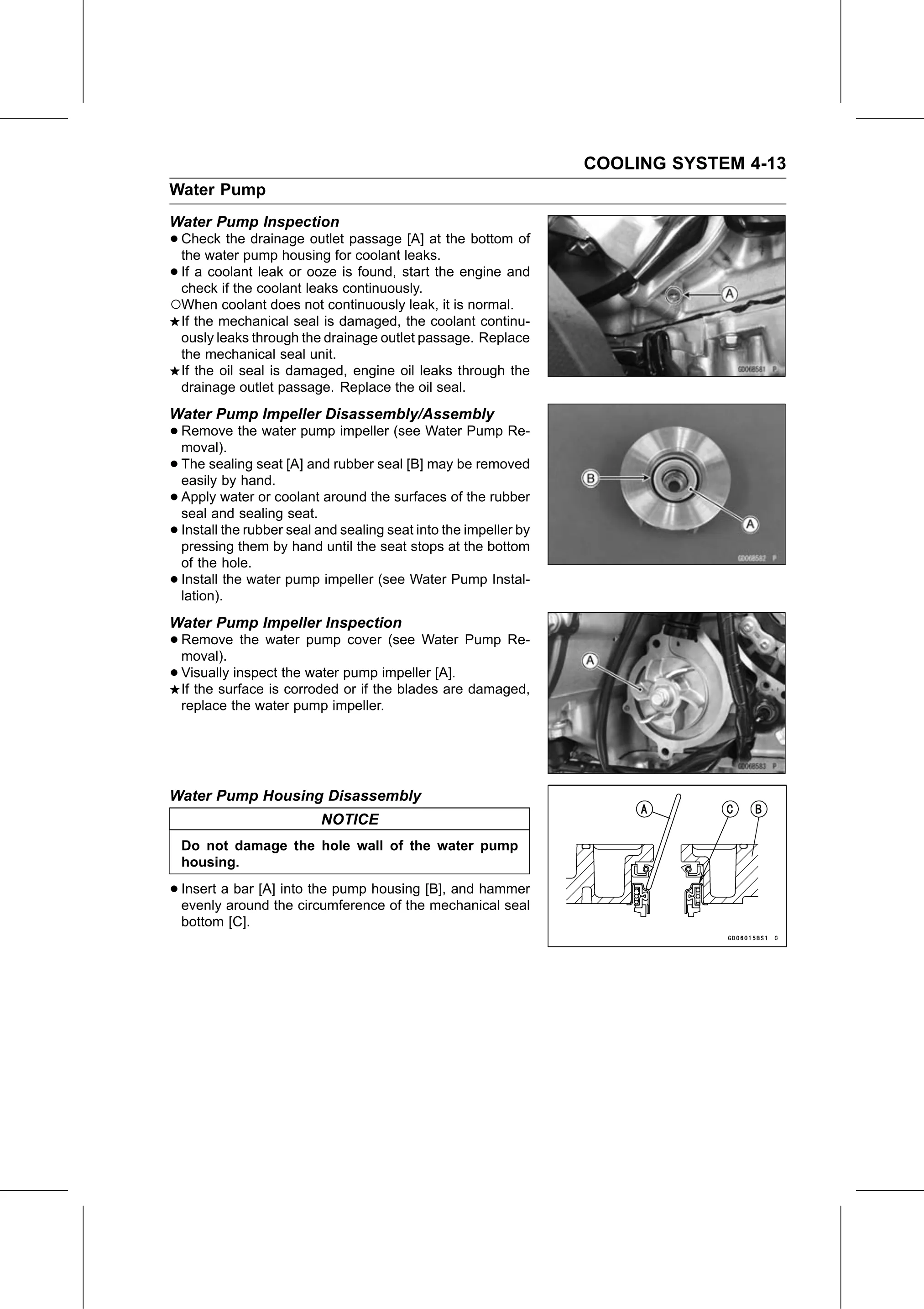 Service Manual page 239 — Cooling System › Water Pump Housing Disassembly