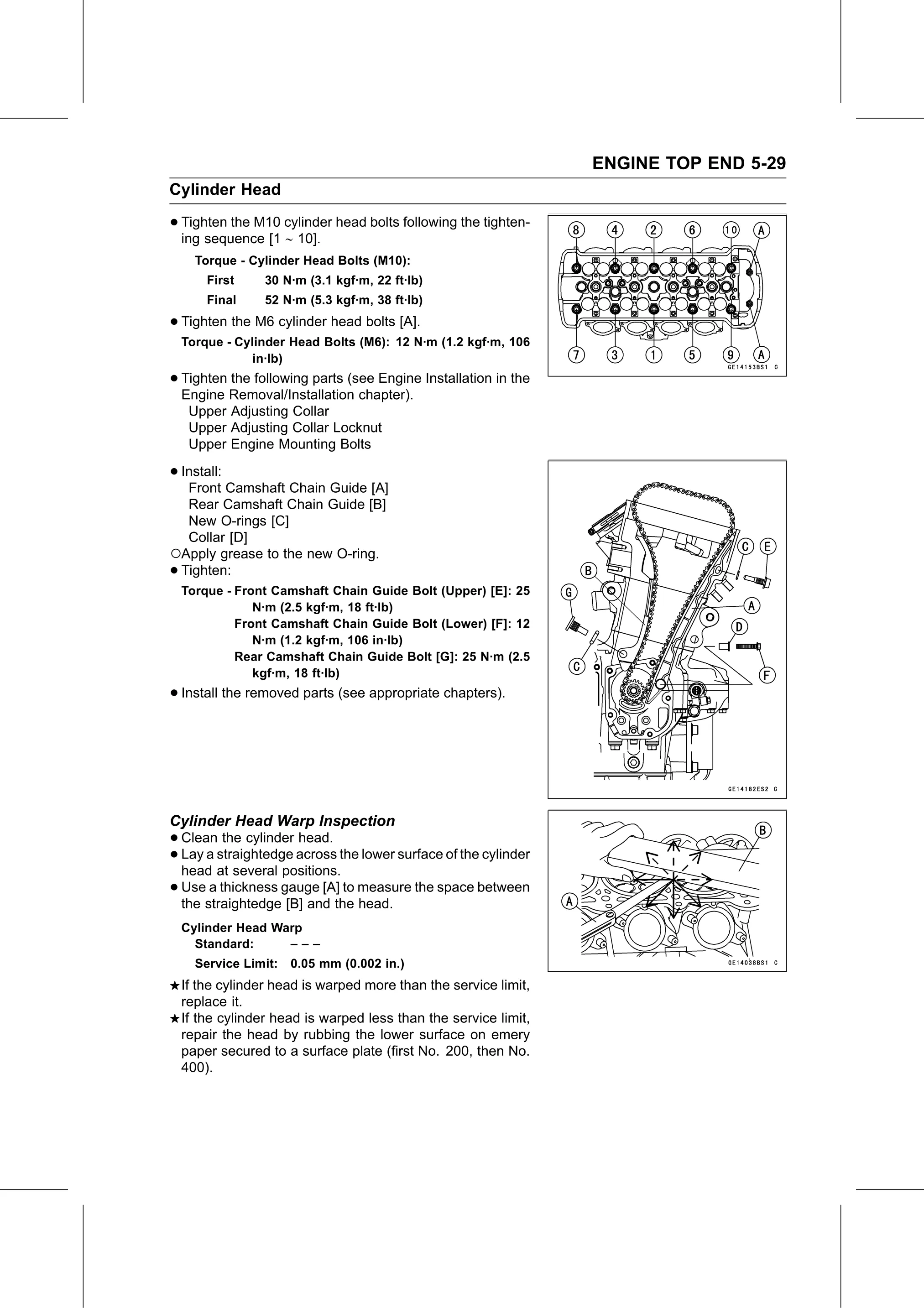 Service Manual page 279 — Engine Top End › Cylinder Head Warp Inspection