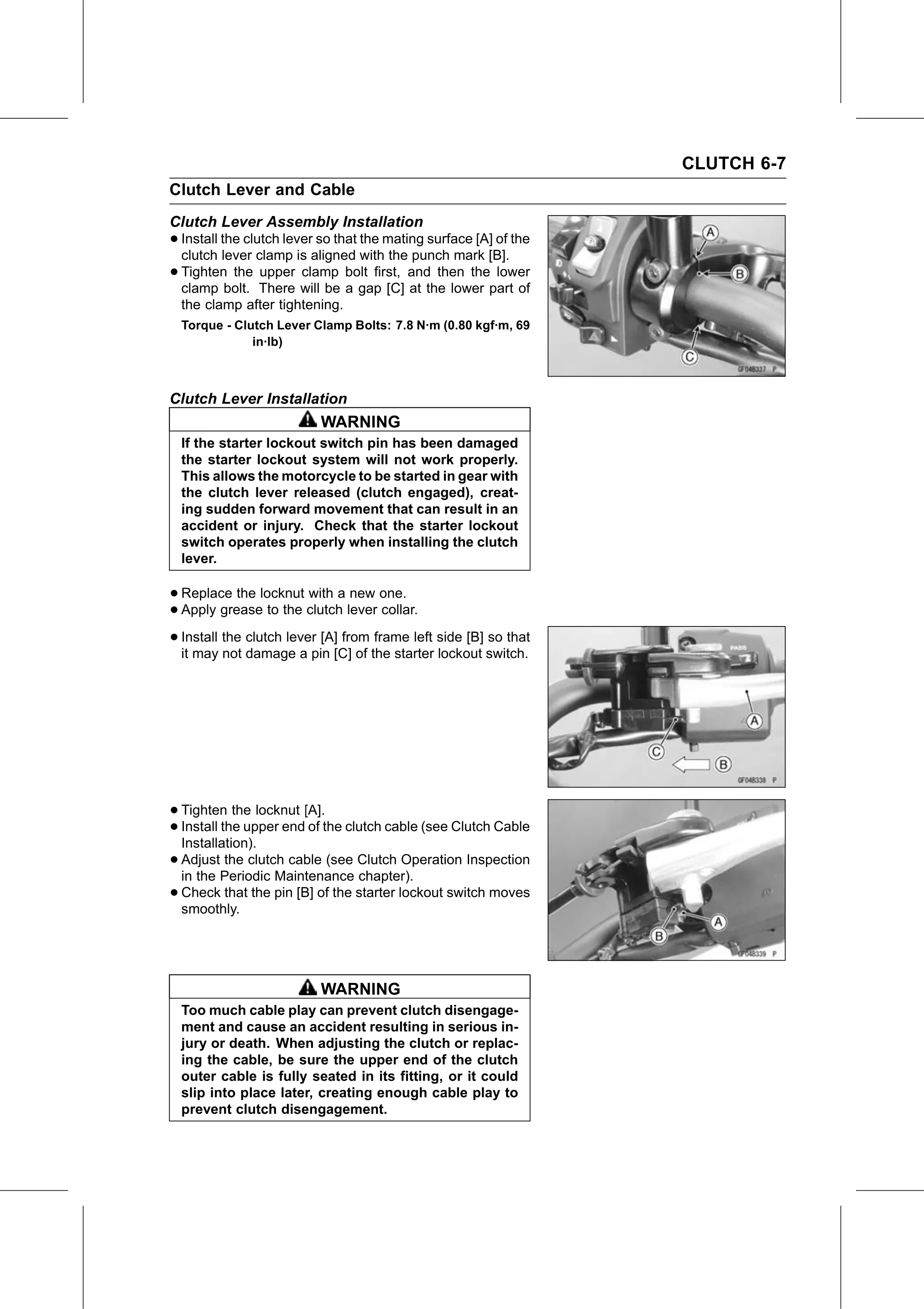 Service Manual page 305 — Clutch › Clutch Lever Installation