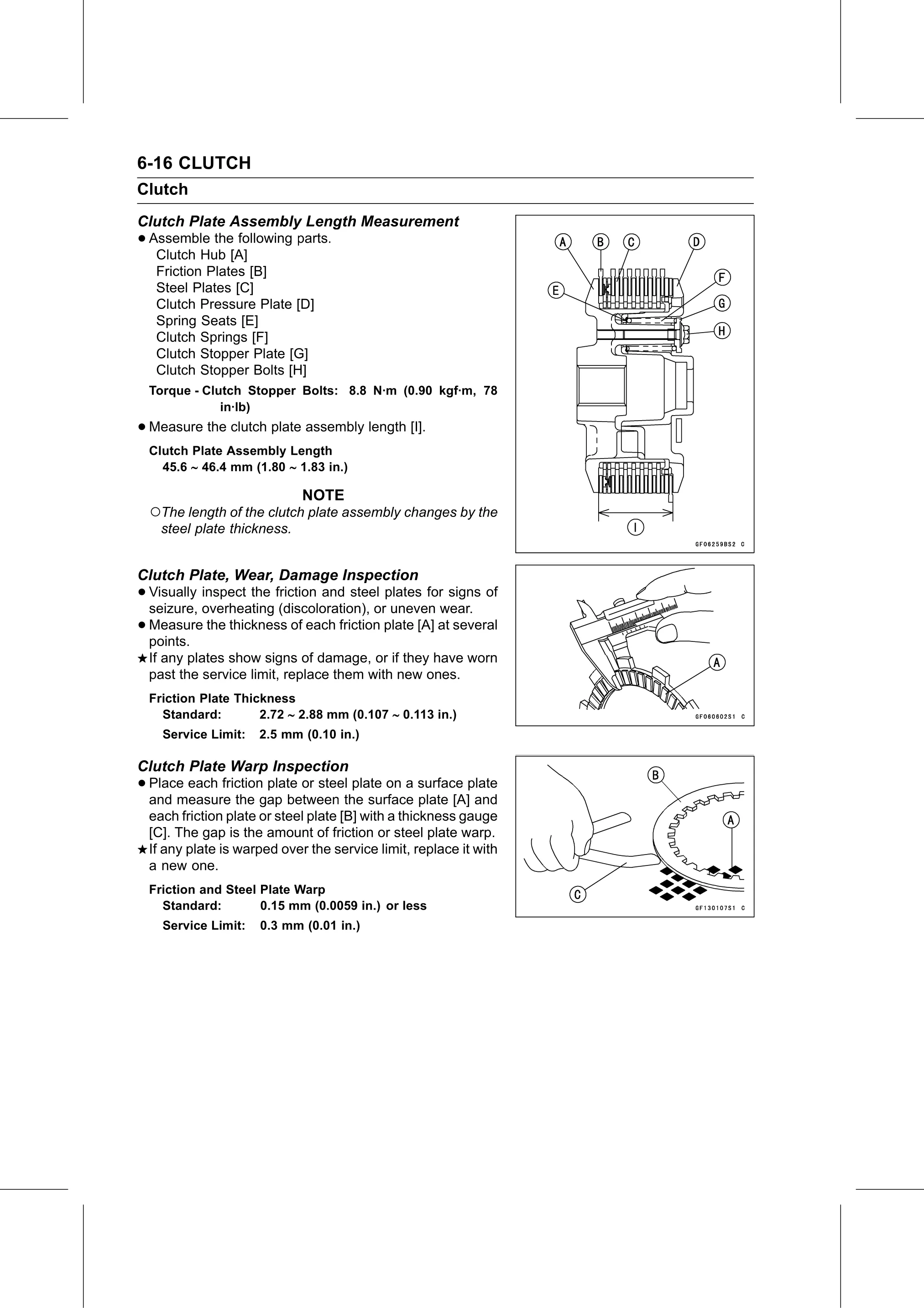 Service Manual page 314 — Clutch › Clutch Plate Warp Inspection