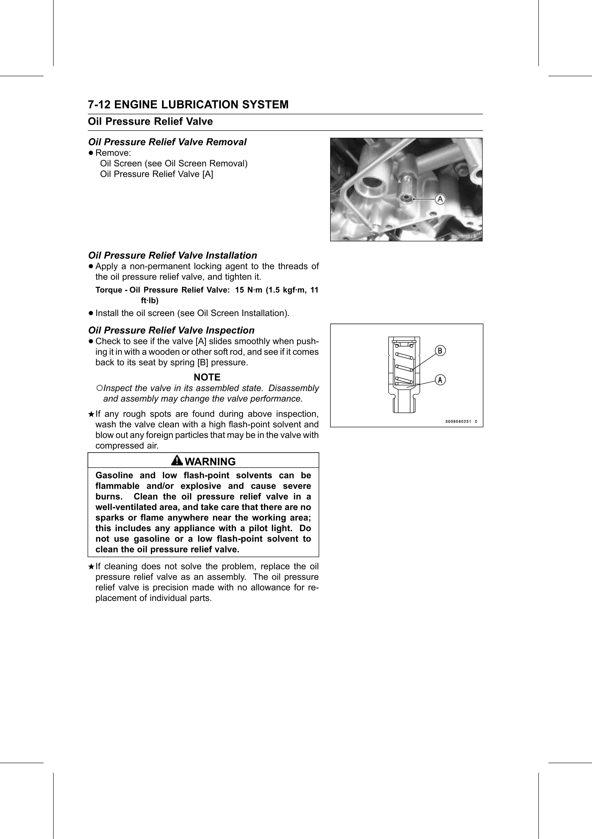 Service Manual page 328 — Engine Lubrication System › Oil Pressure Relief Valve Inspection
