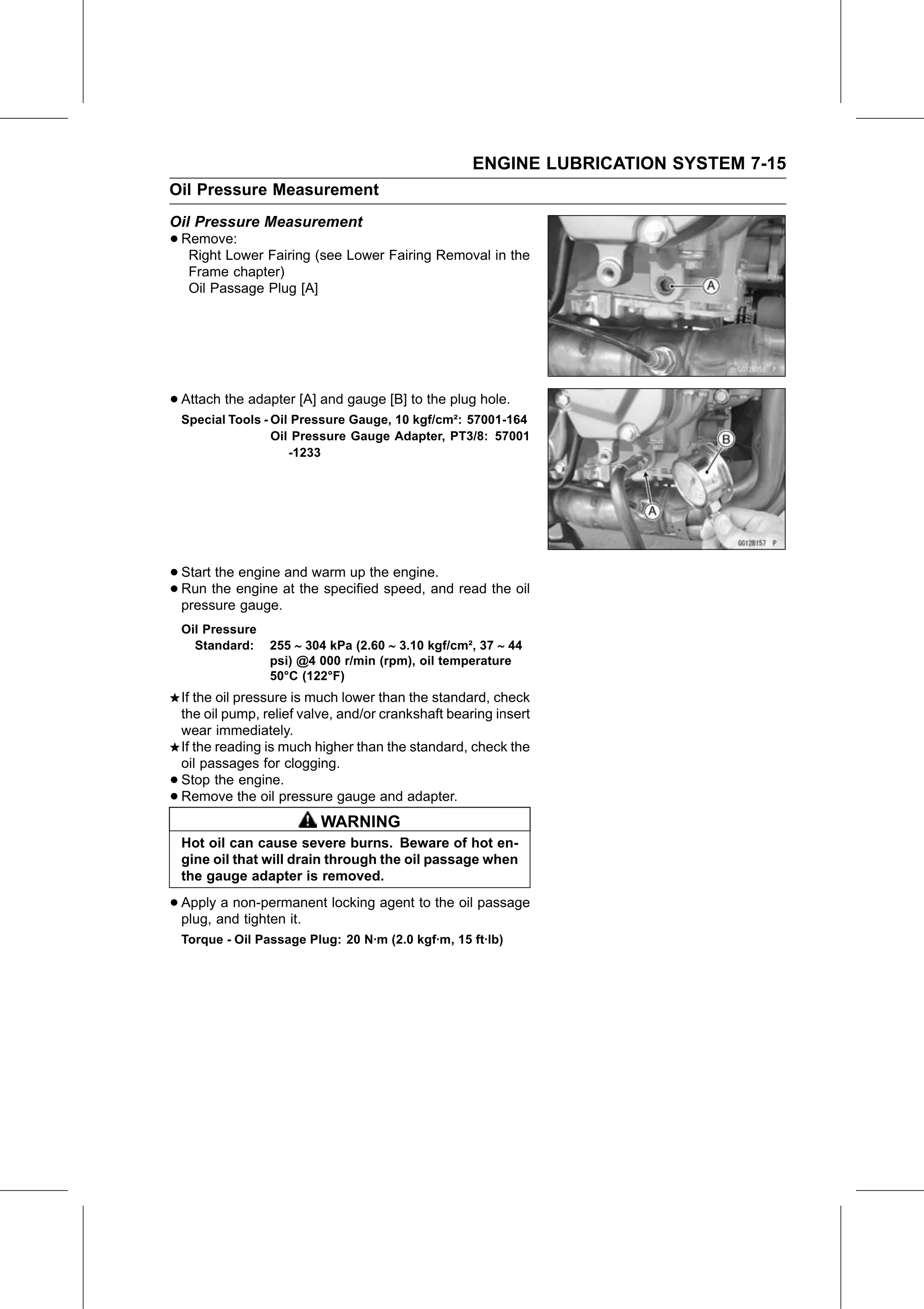 Service Manual page 331 — Engine Lubrication System › Oil Pressure Measurement