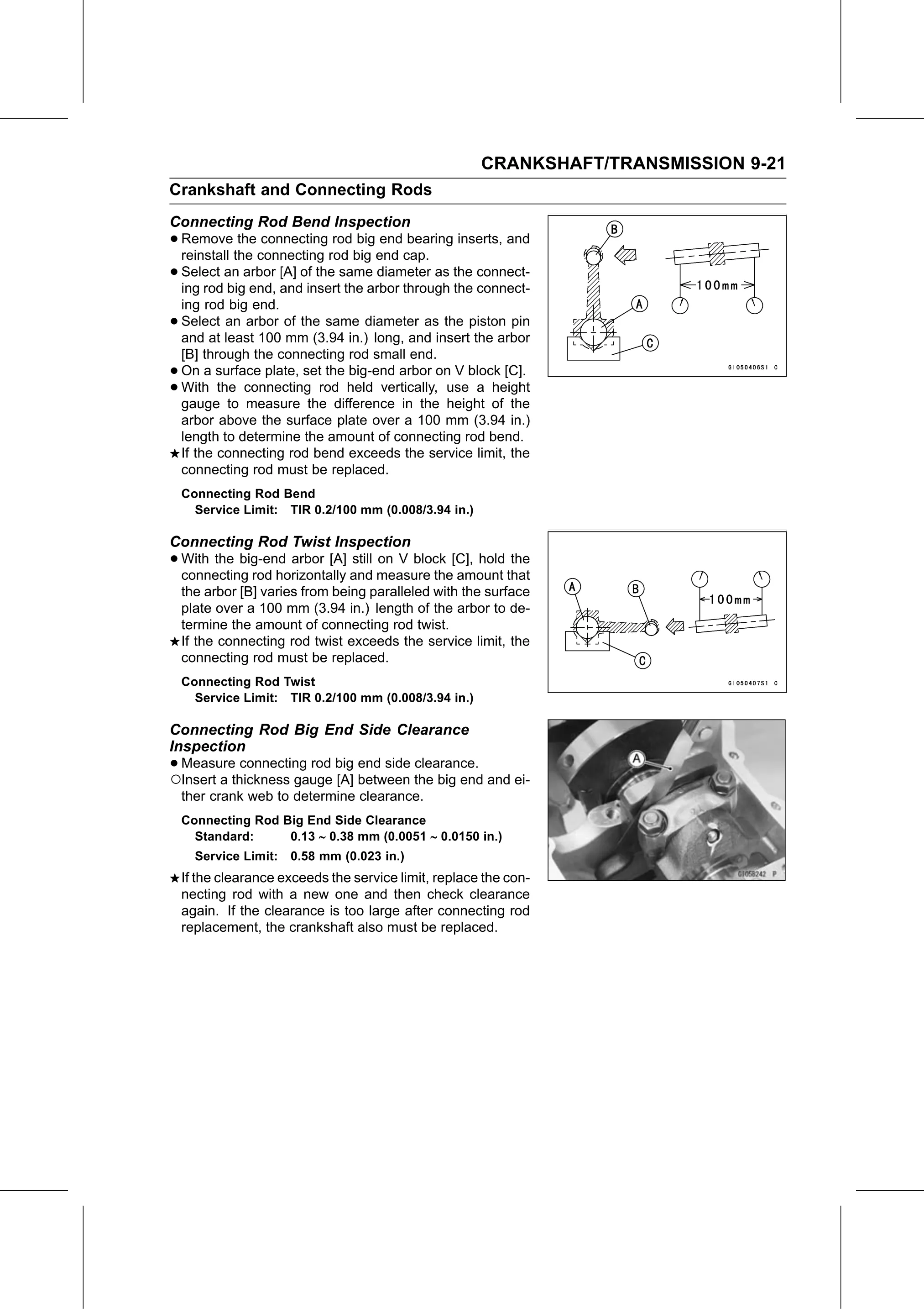 Service Manual page 367 — Crankshaft/Transmission › Connecting Rod Big End Side Clearance Inspection
