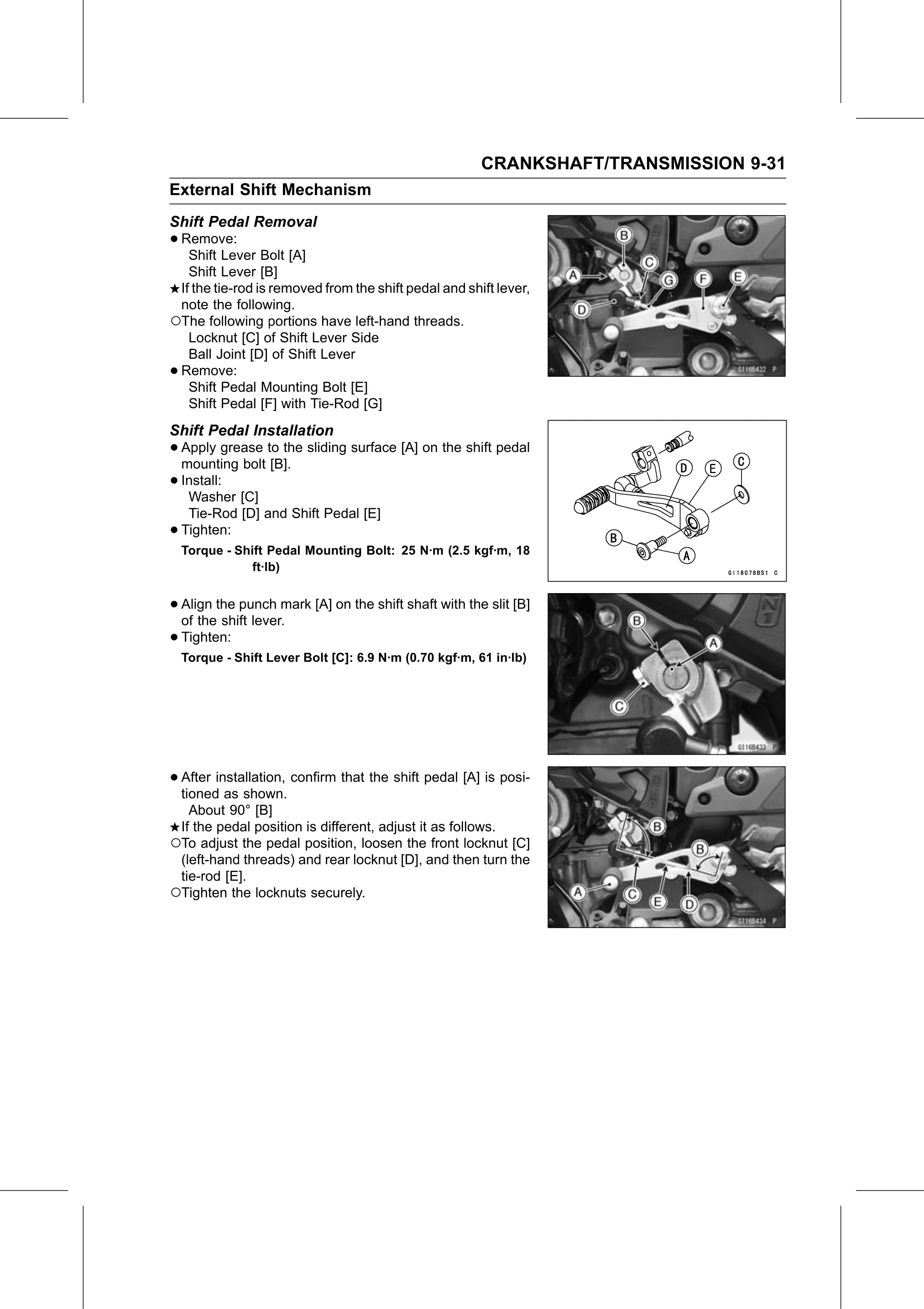 Service Manual page 377 — Crankshaft/Transmission › Shift Pedal Installation