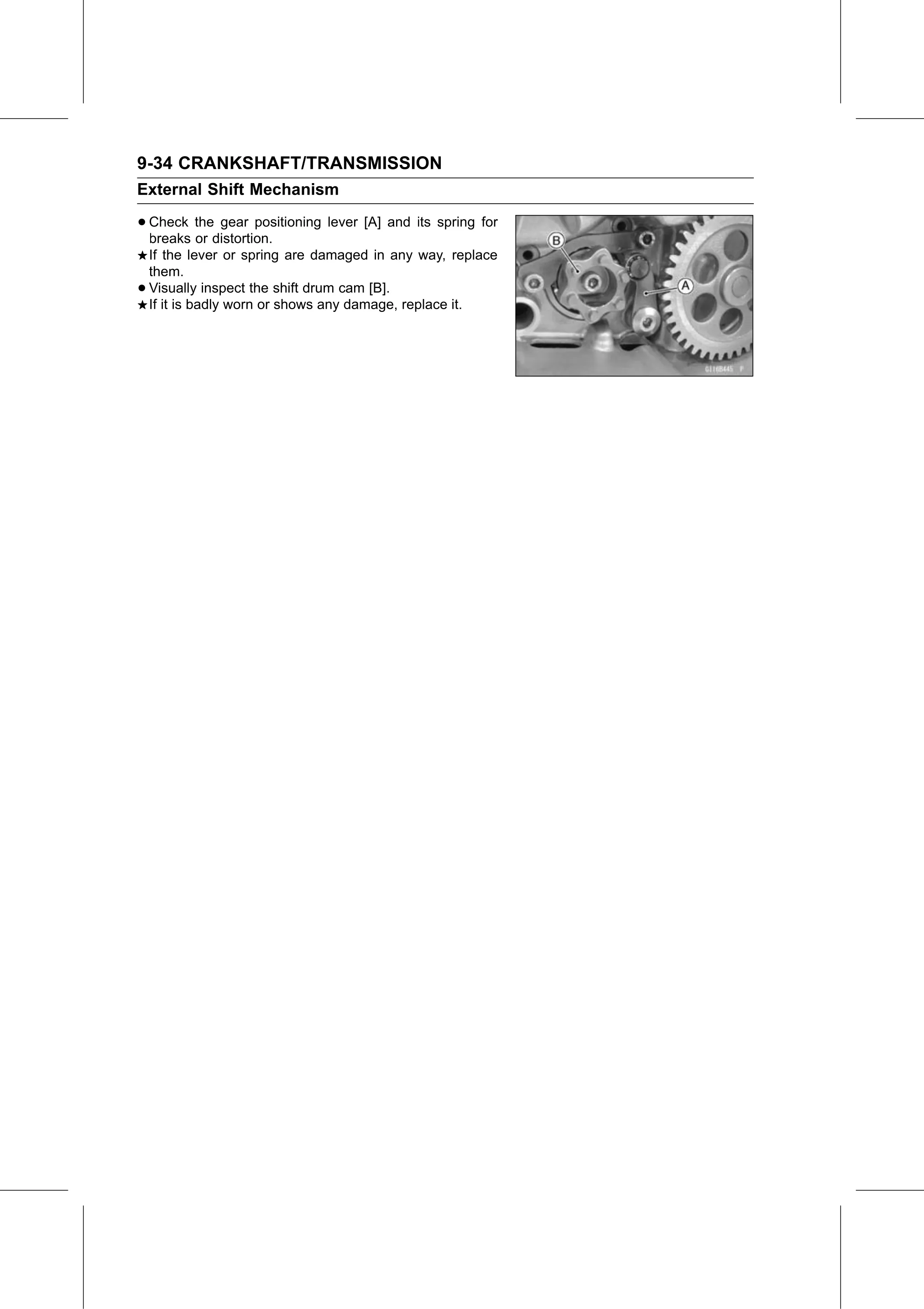 Service Manual page 380 — Crankshaft/Transmission › External Shift Mechanism Inspection