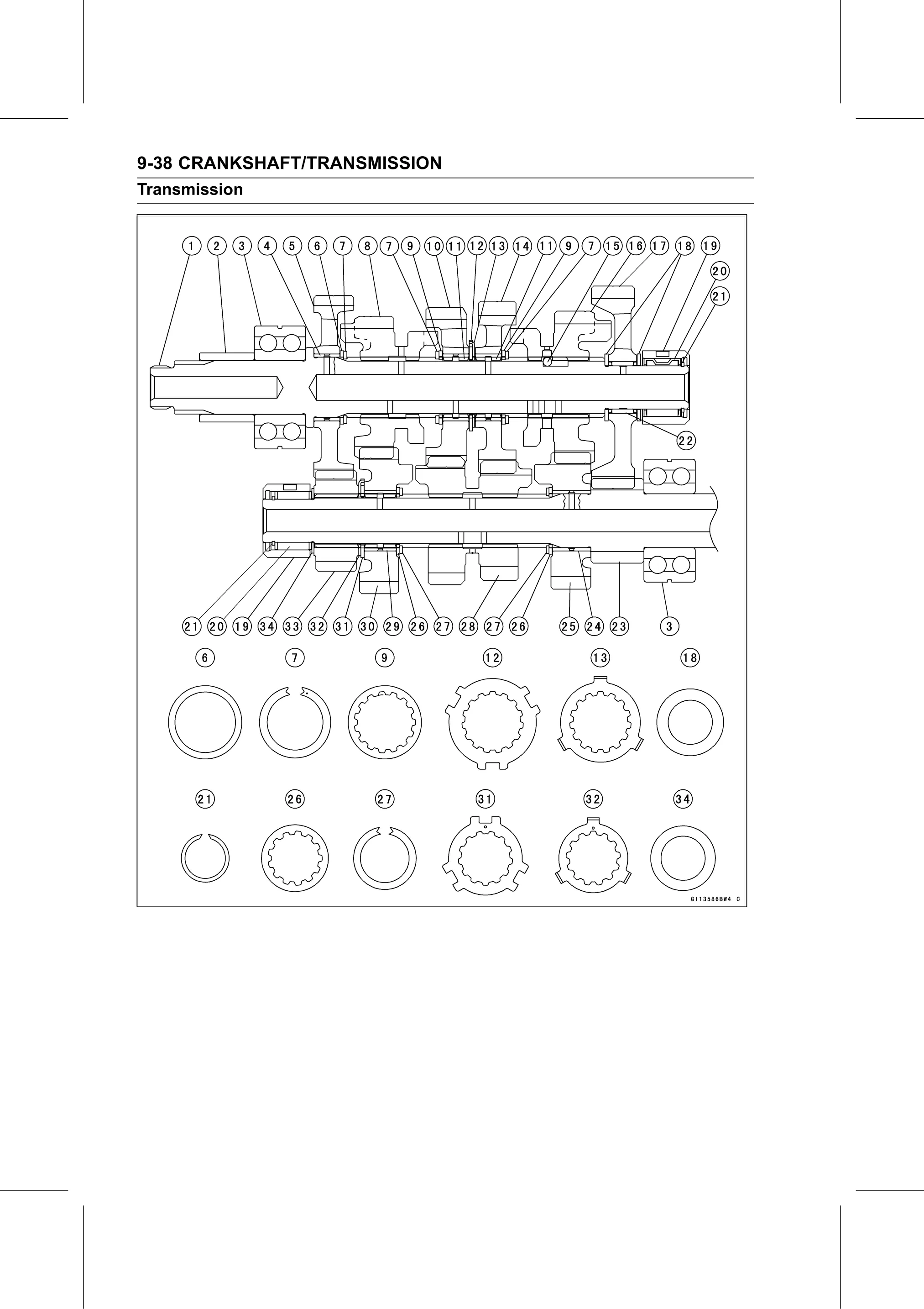 Service Manual page 384 — Crankshaft/Transmission › Transmission Shaft Assembly