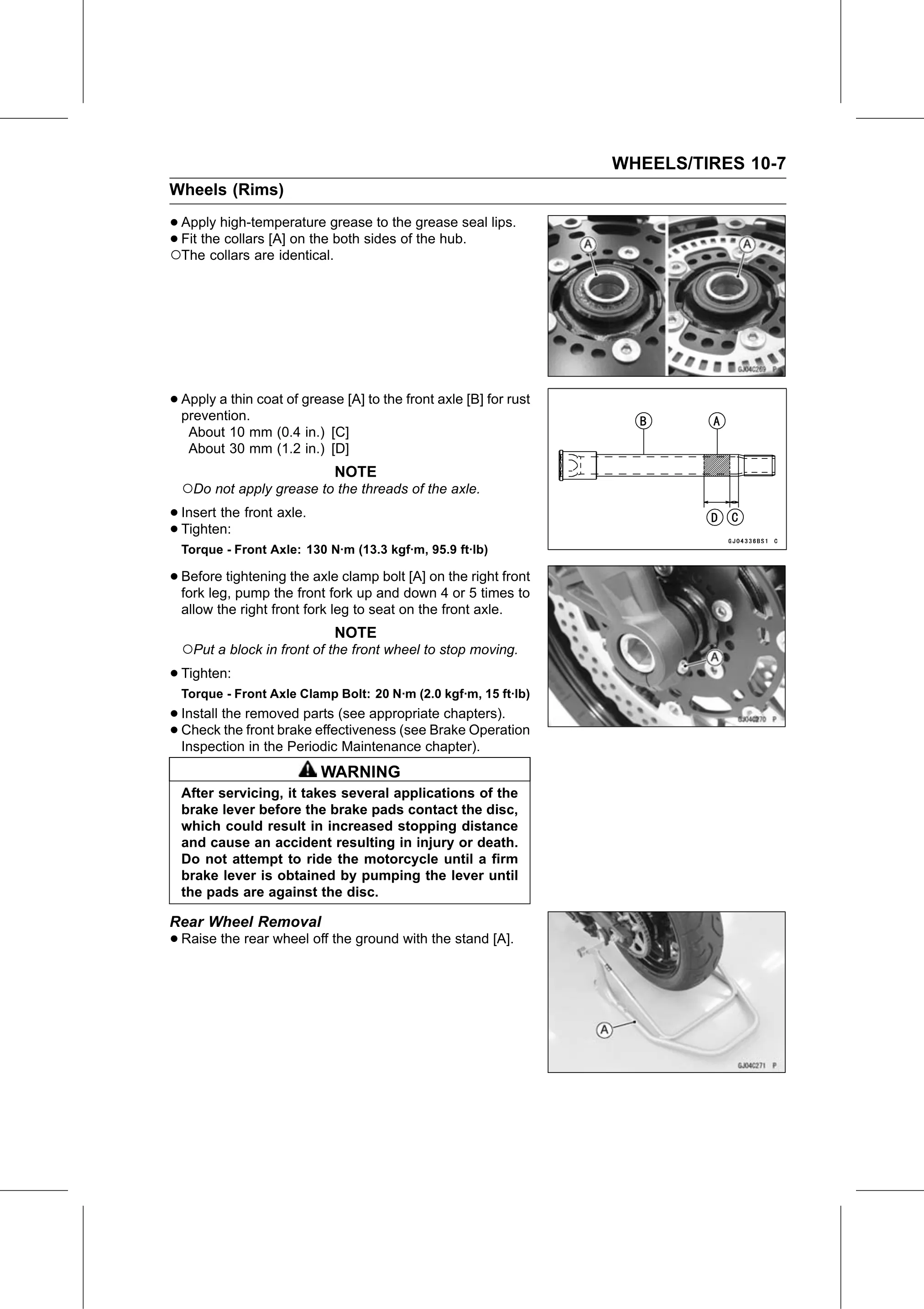 Service Manual page 395 — Wheels/Tires › Rear Wheel Removal