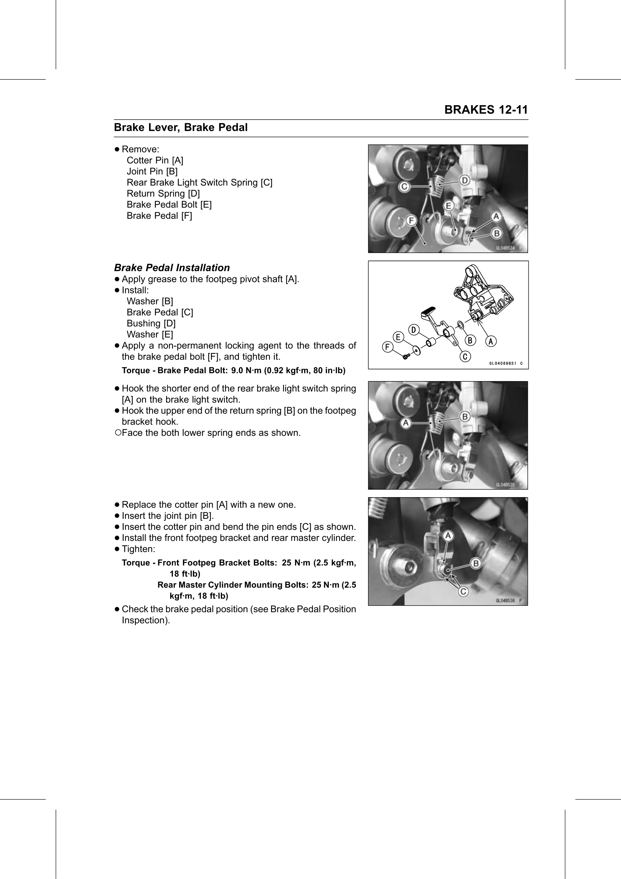 Service Manual page 433 — Brakes › Brake Pedal Installation