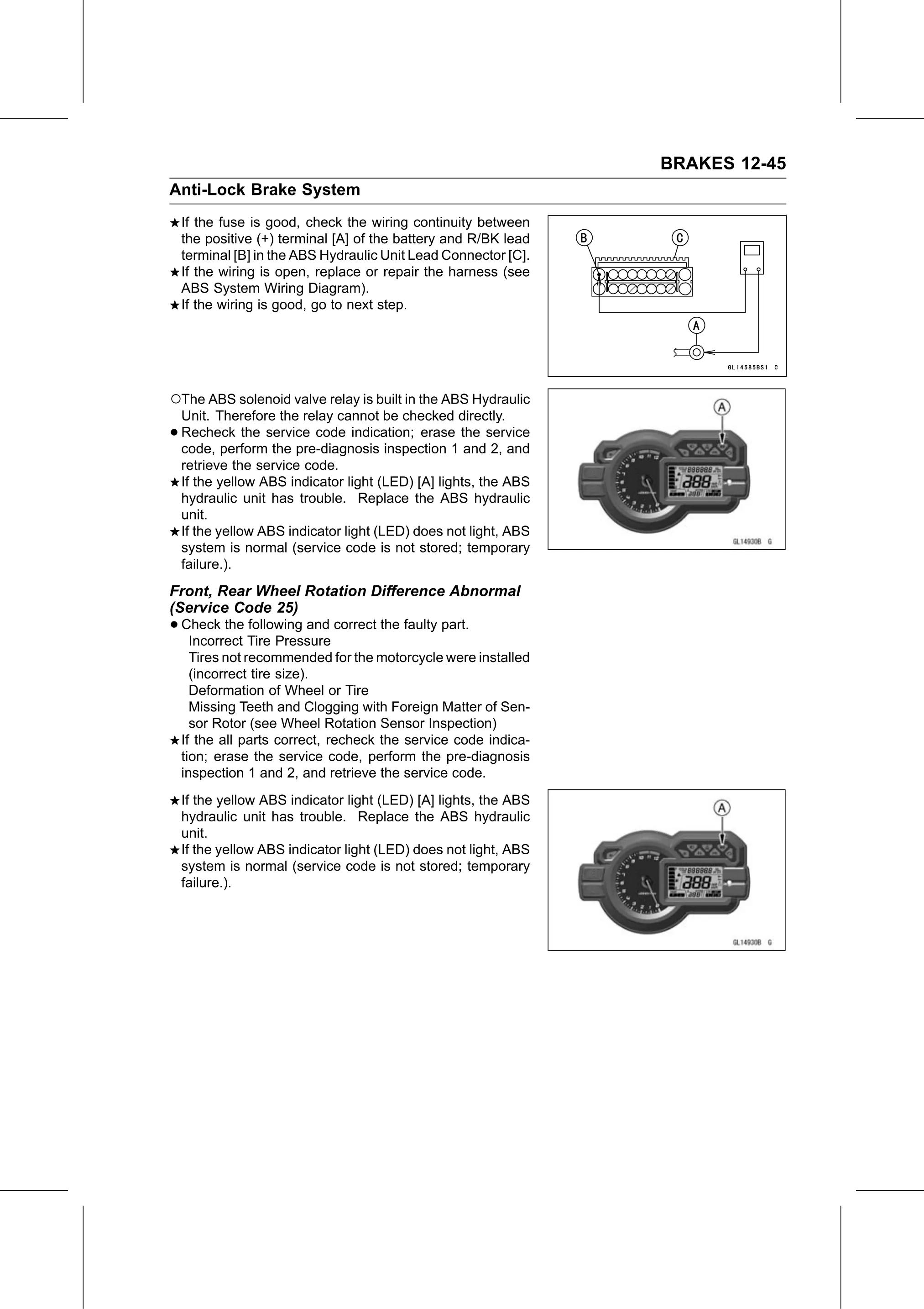 Service Manual page 467 — Brakes › Front, Rear Wheel Rotation Difference Abnormal (Service Code 25)