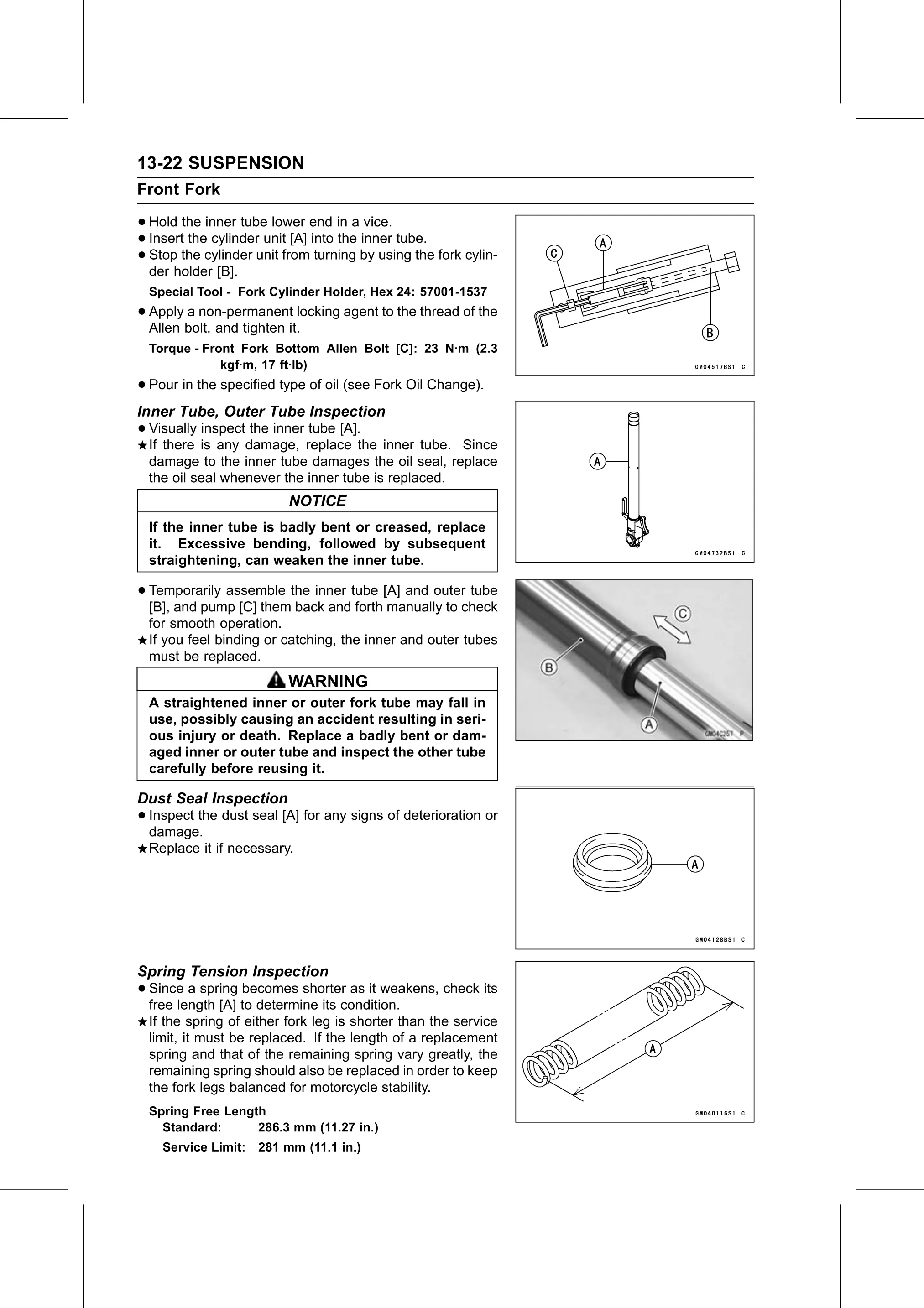 Service Manual page 502 — Suspension › Spring Tension Inspection