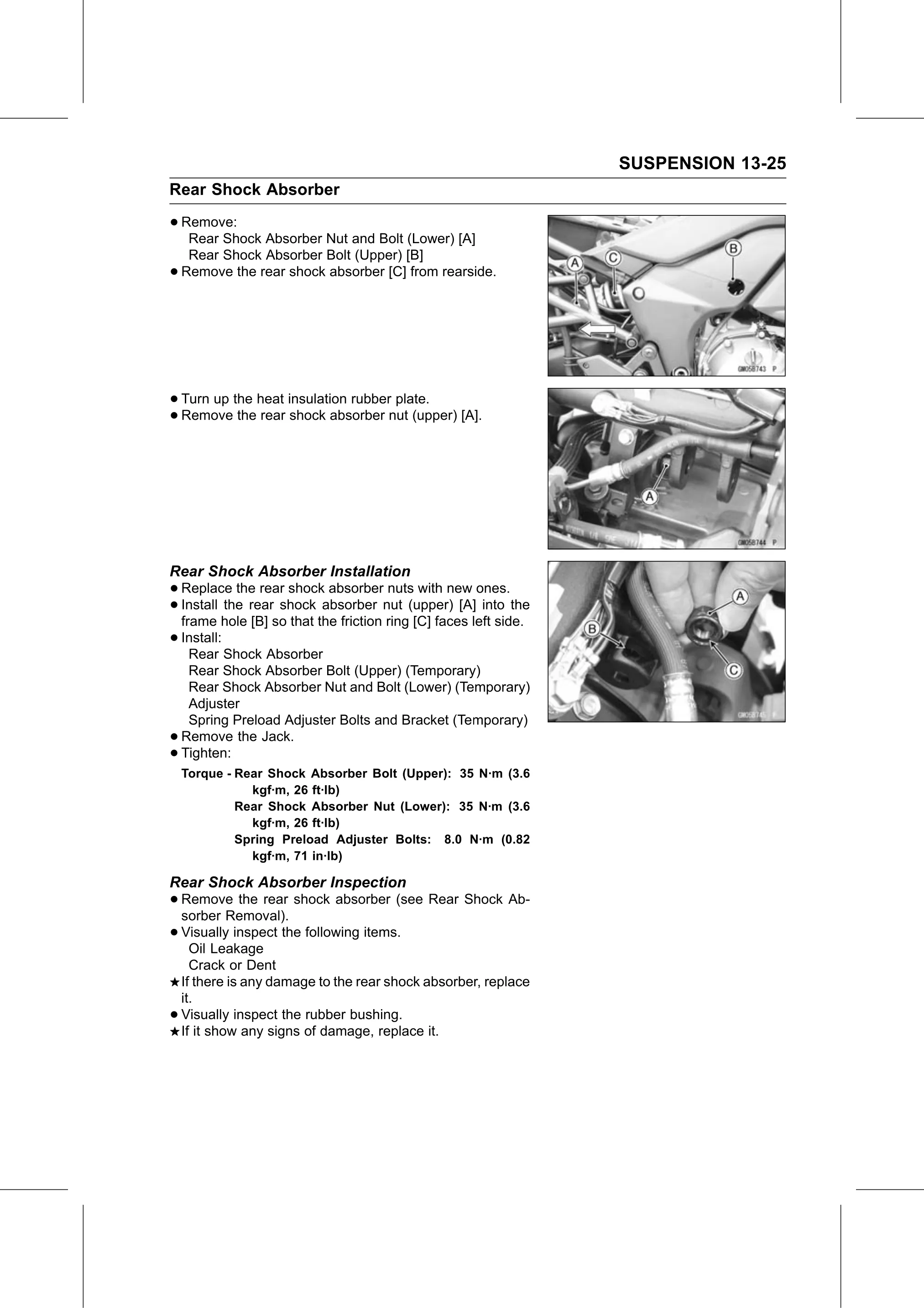 Service Manual page 505 — Suspension › Rear Shock Absorber Inspection