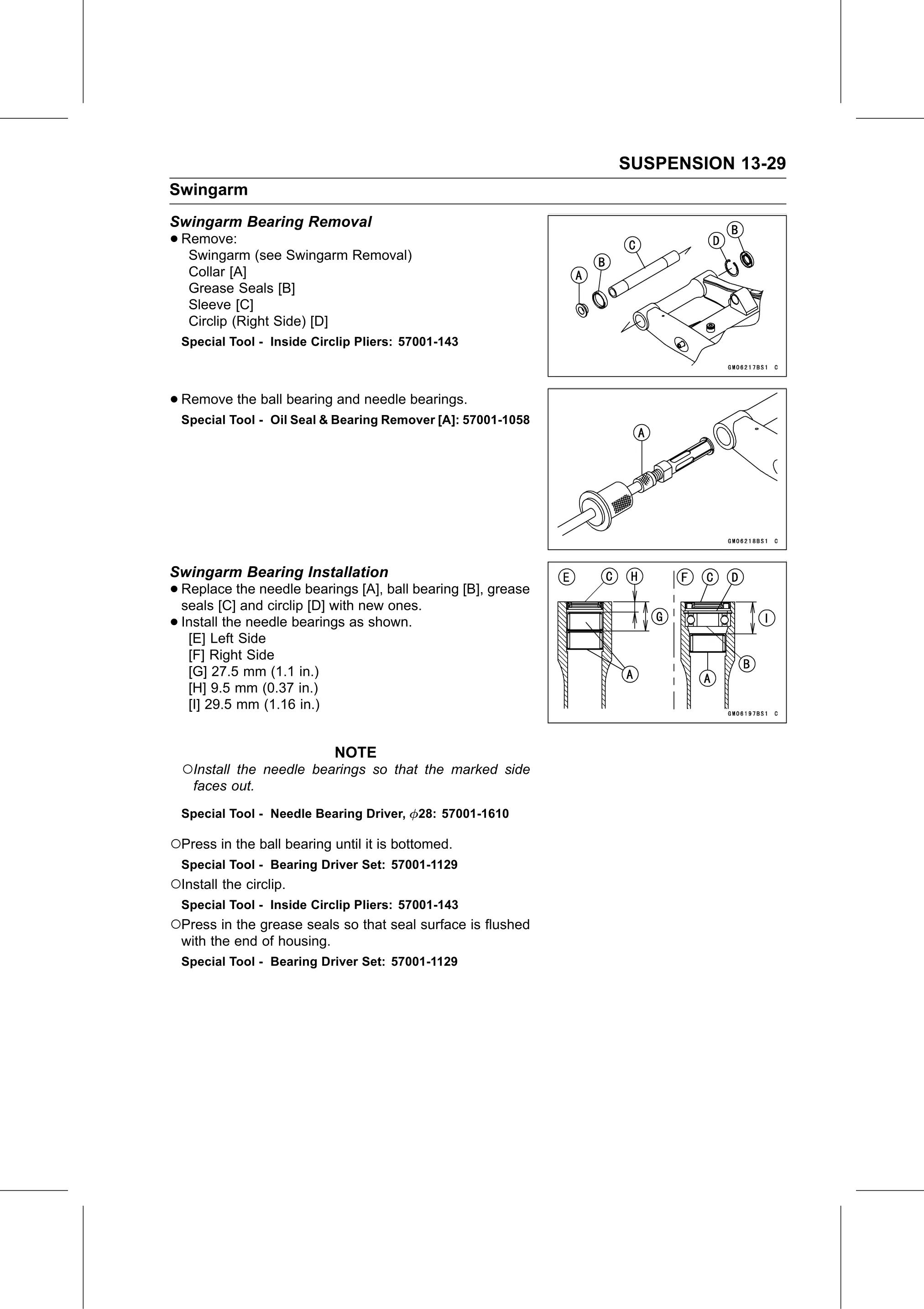 Service Manual page 509 — Suspension › Swingarm Bearing Installation