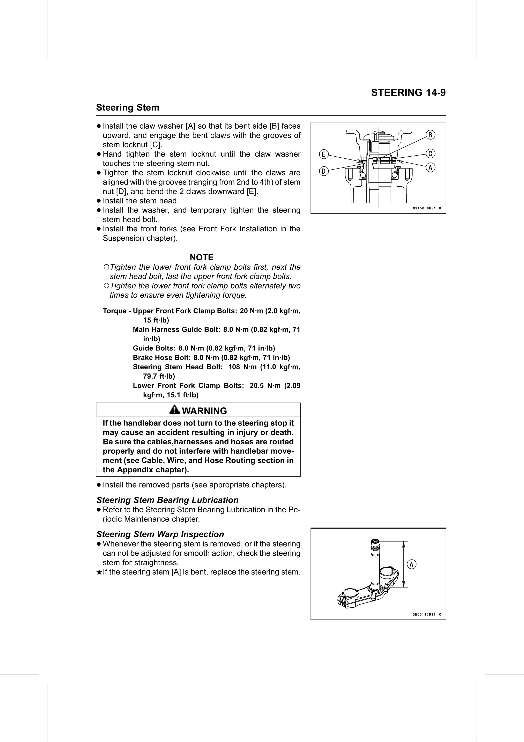 Service Manual page 523 — Steering › Steering Stem Warp Inspection
