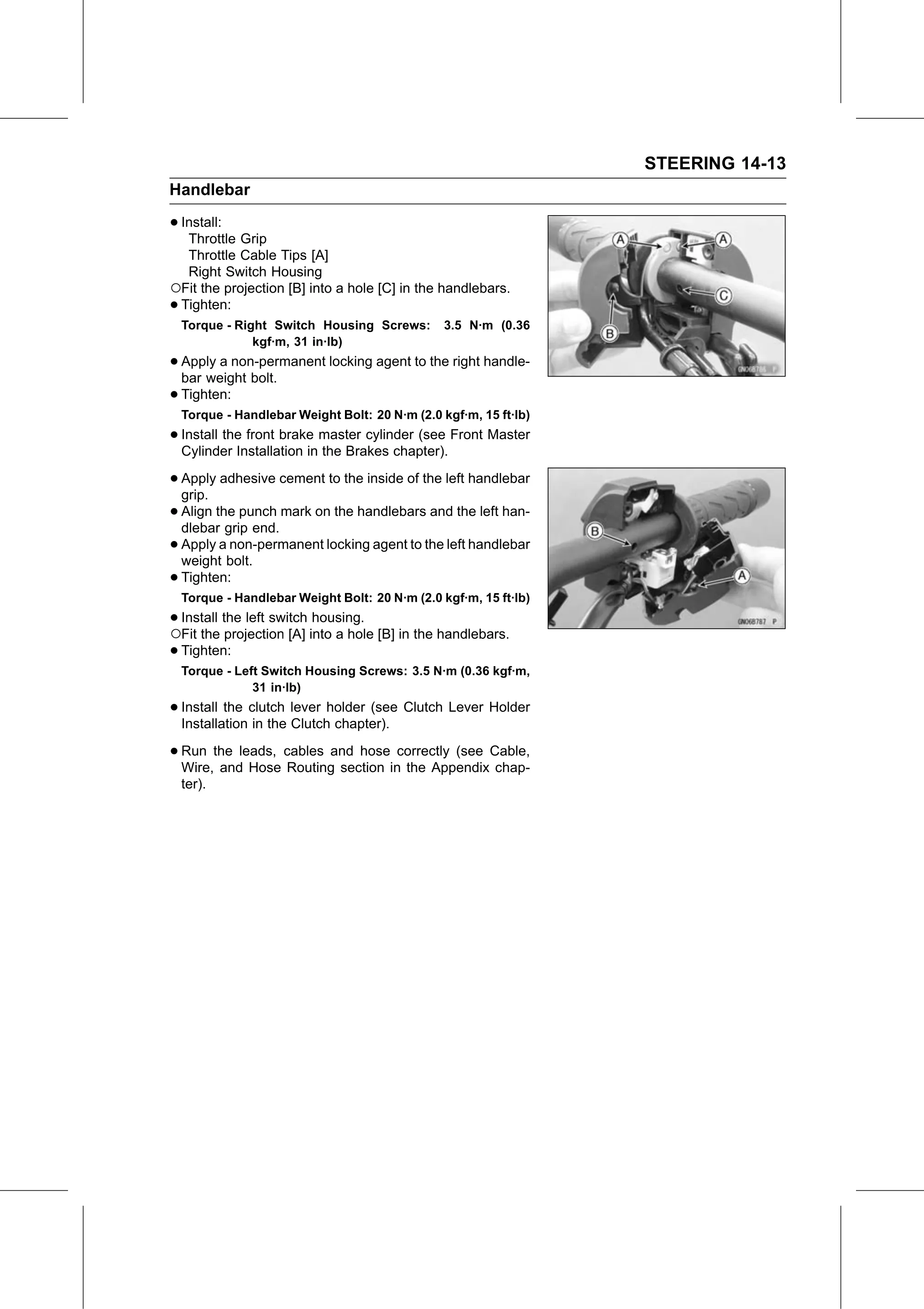 Service Manual page 527 — Steering › Handlebar Installation