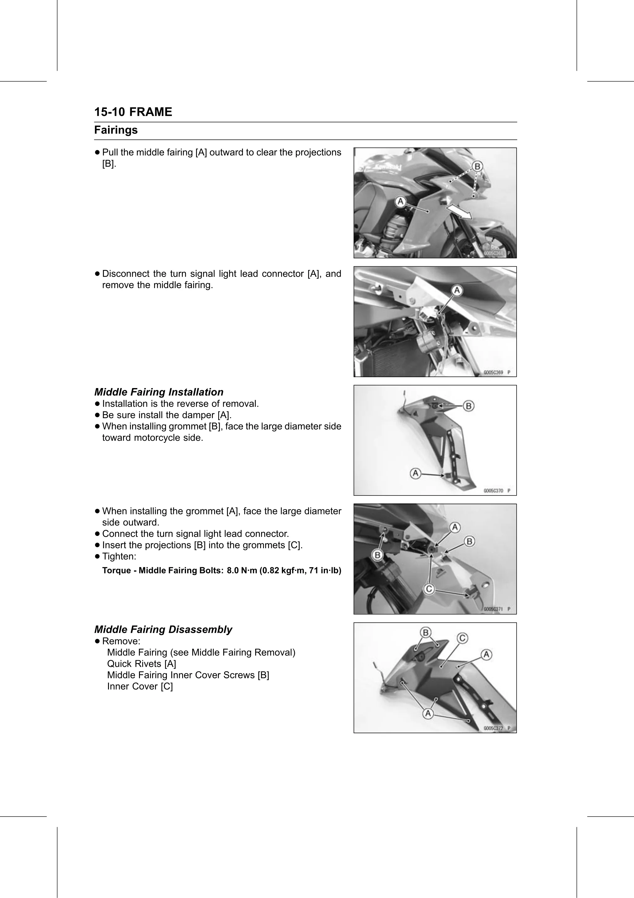 Service Manual page 538 — Frame › Middle Fairing Disassembly
