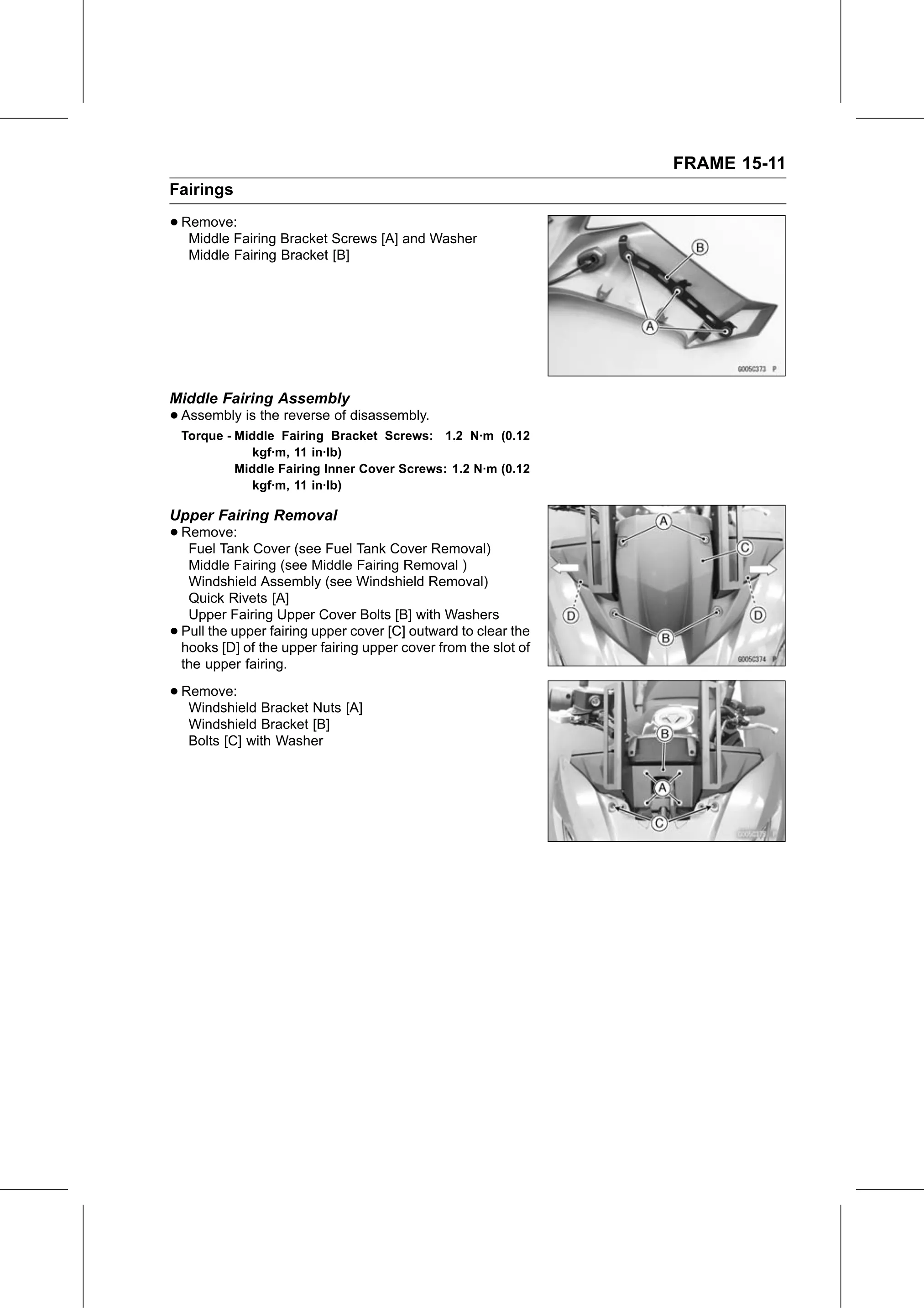 Service Manual page 539 — Frame › Upper Fairing Removal