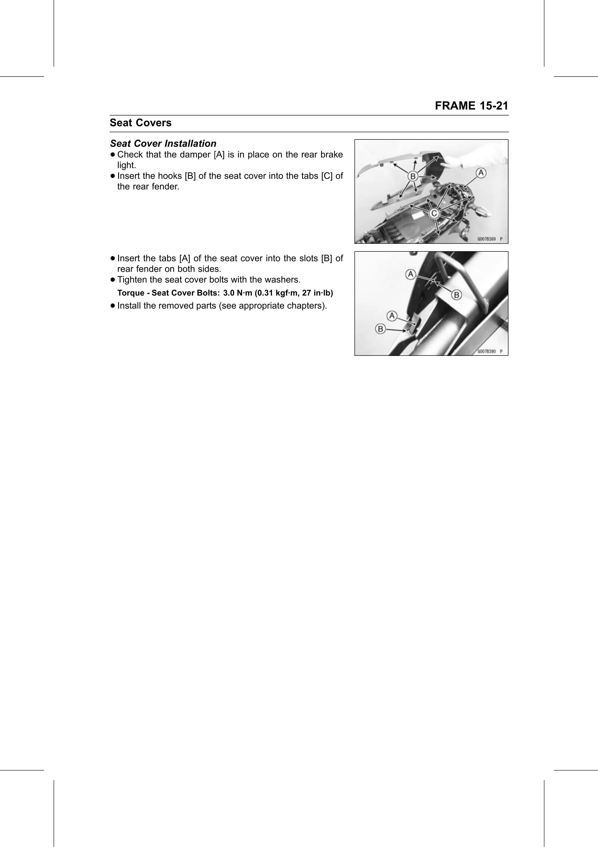 Service Manual page 549 — Frame › Seat Cover Installation