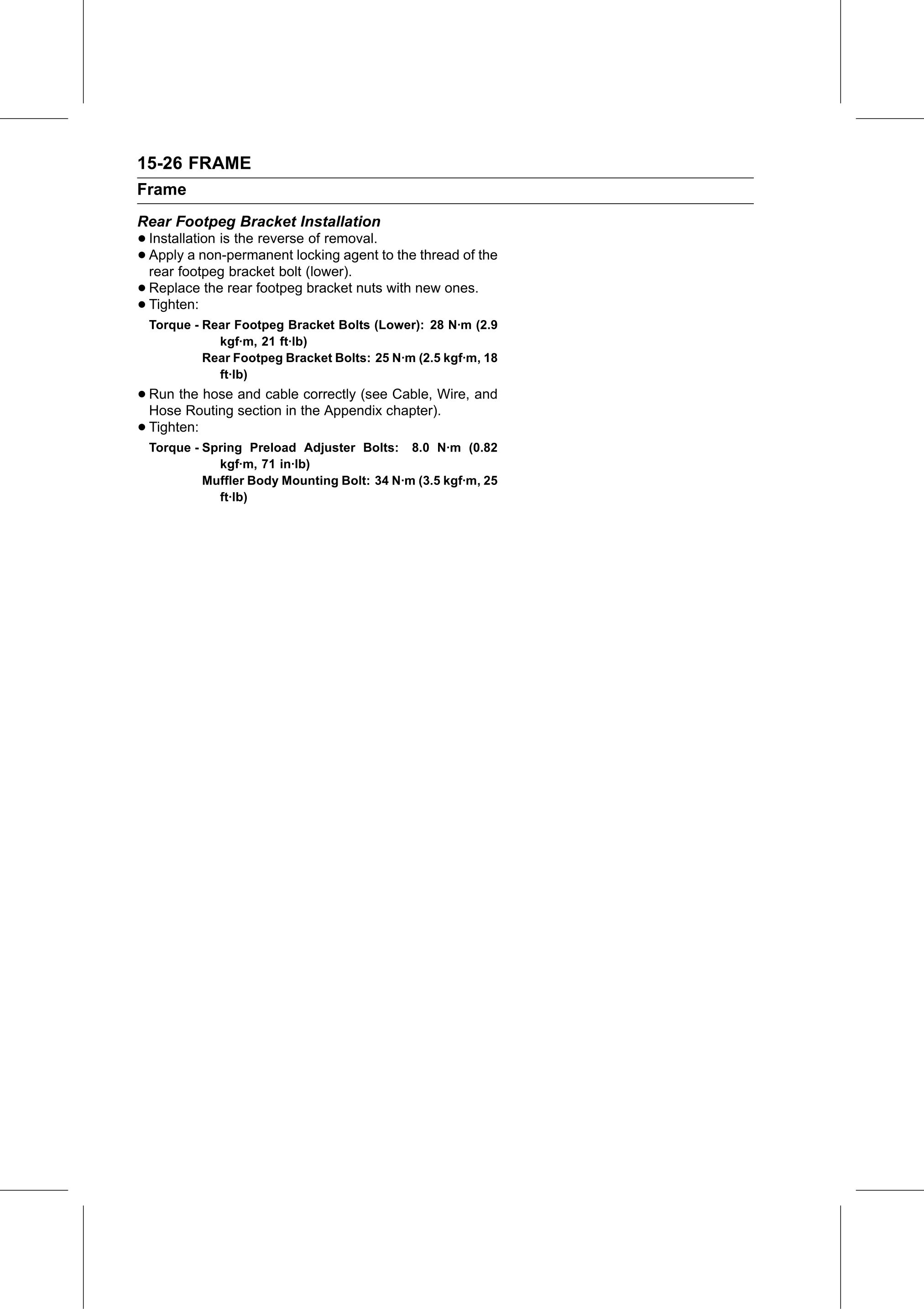 Service Manual page 554 — Frame › Rear Footpeg Bracket Installation
