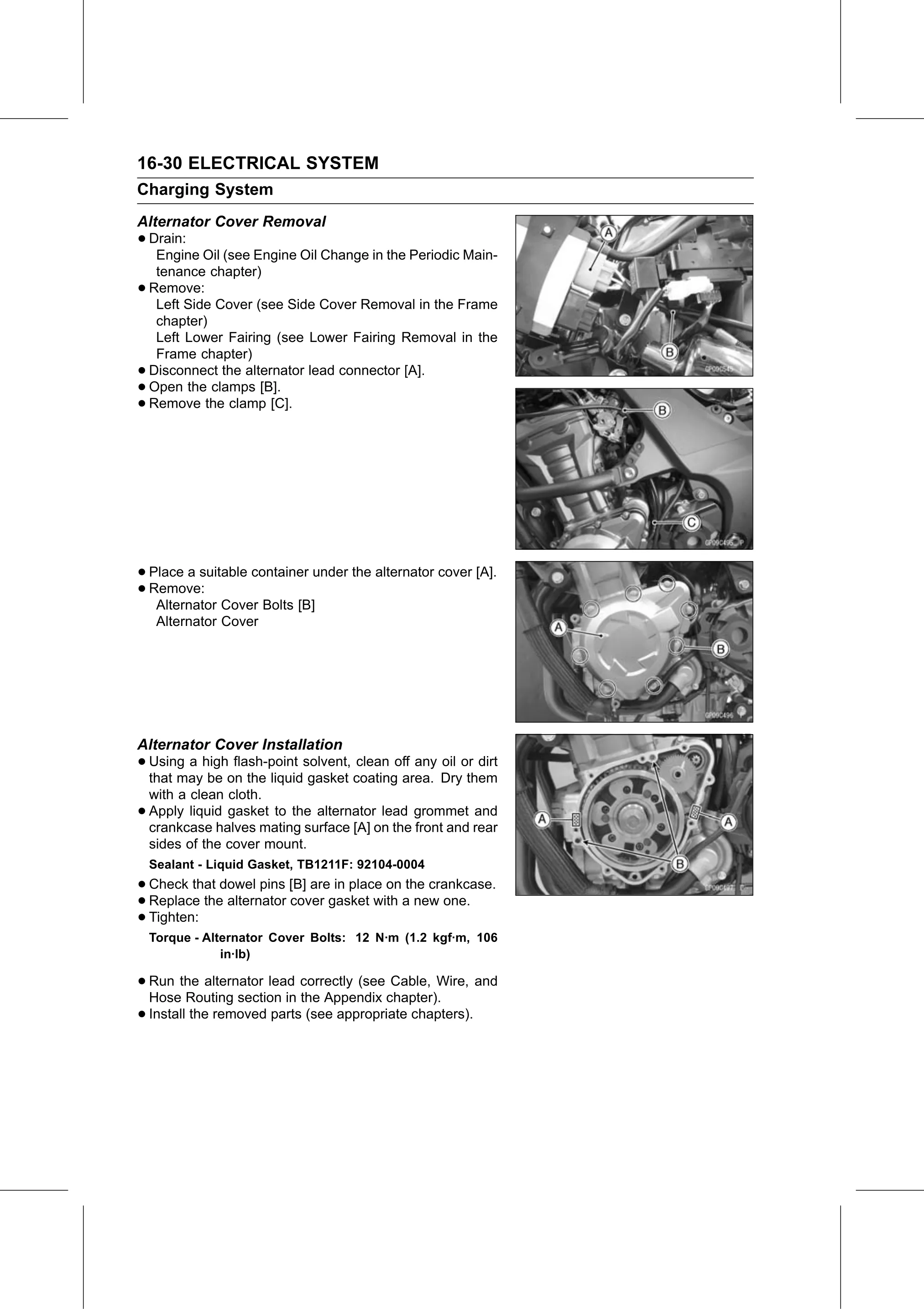 Service Manual page 590 — Electrical System › Alternator Cover Installation
