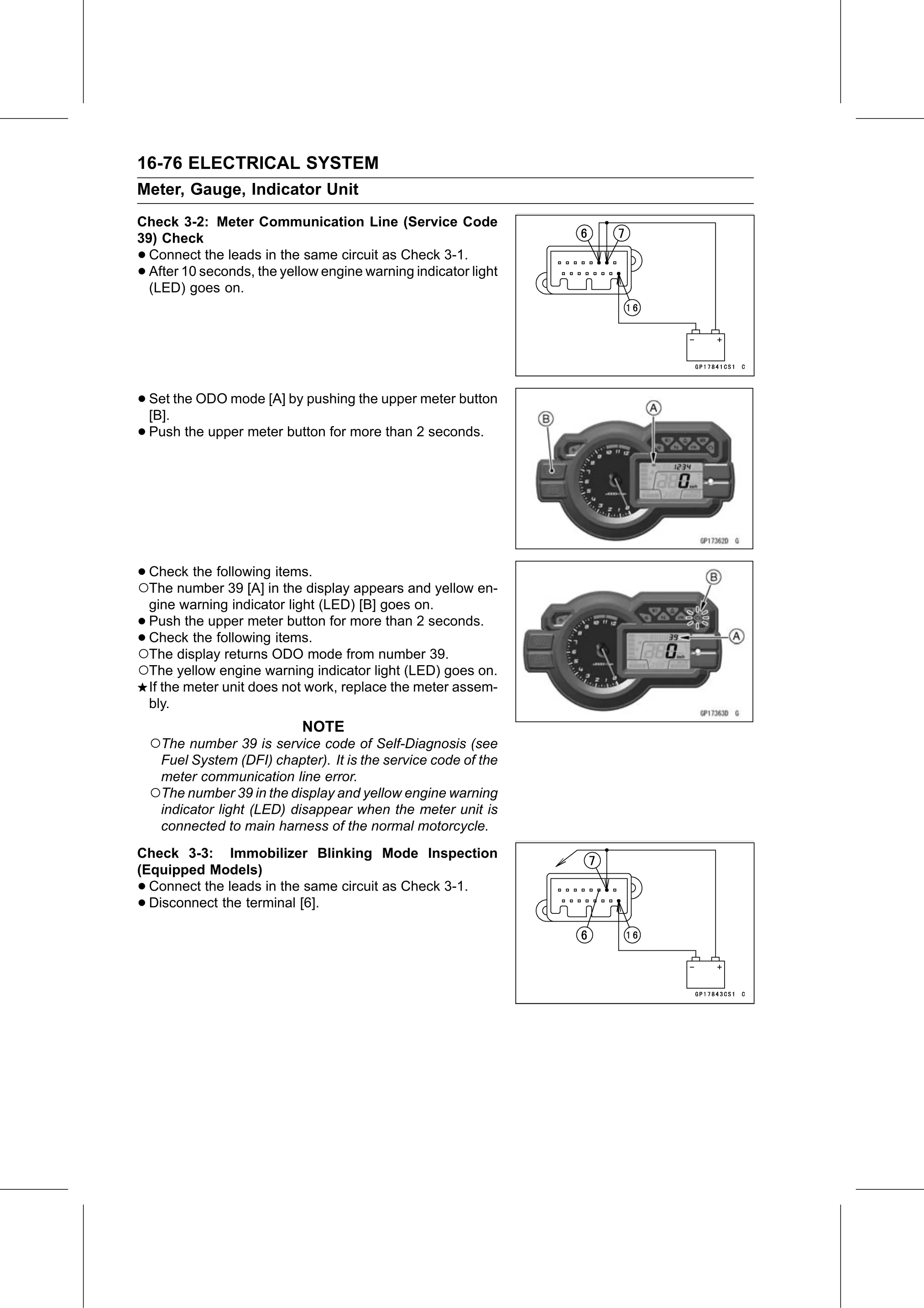 Service Manual page 636 — Electrical System › Meter Unit Inspection
